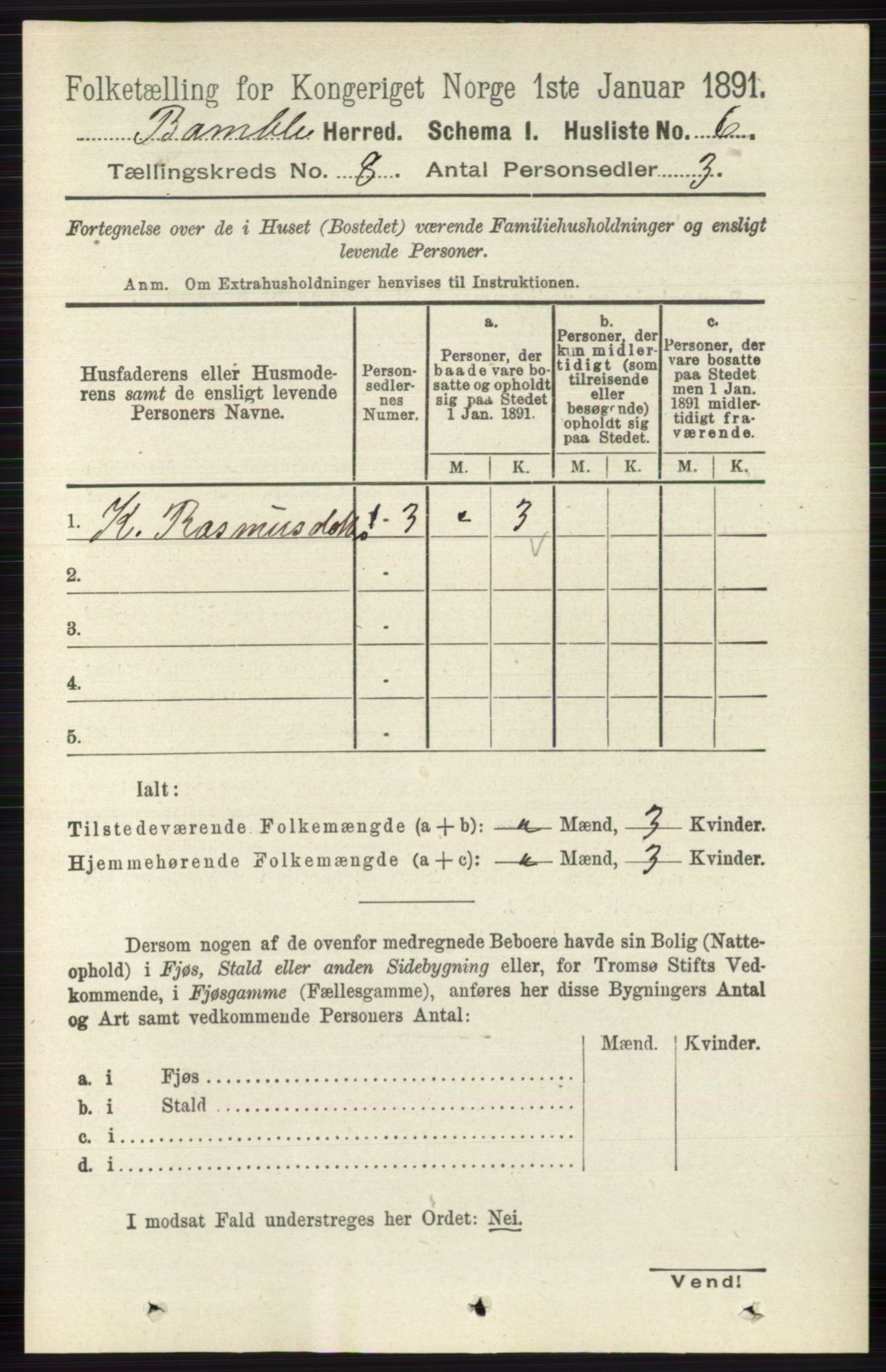 RA, 1891 census for 0814 Bamble, 1891, p. 3420