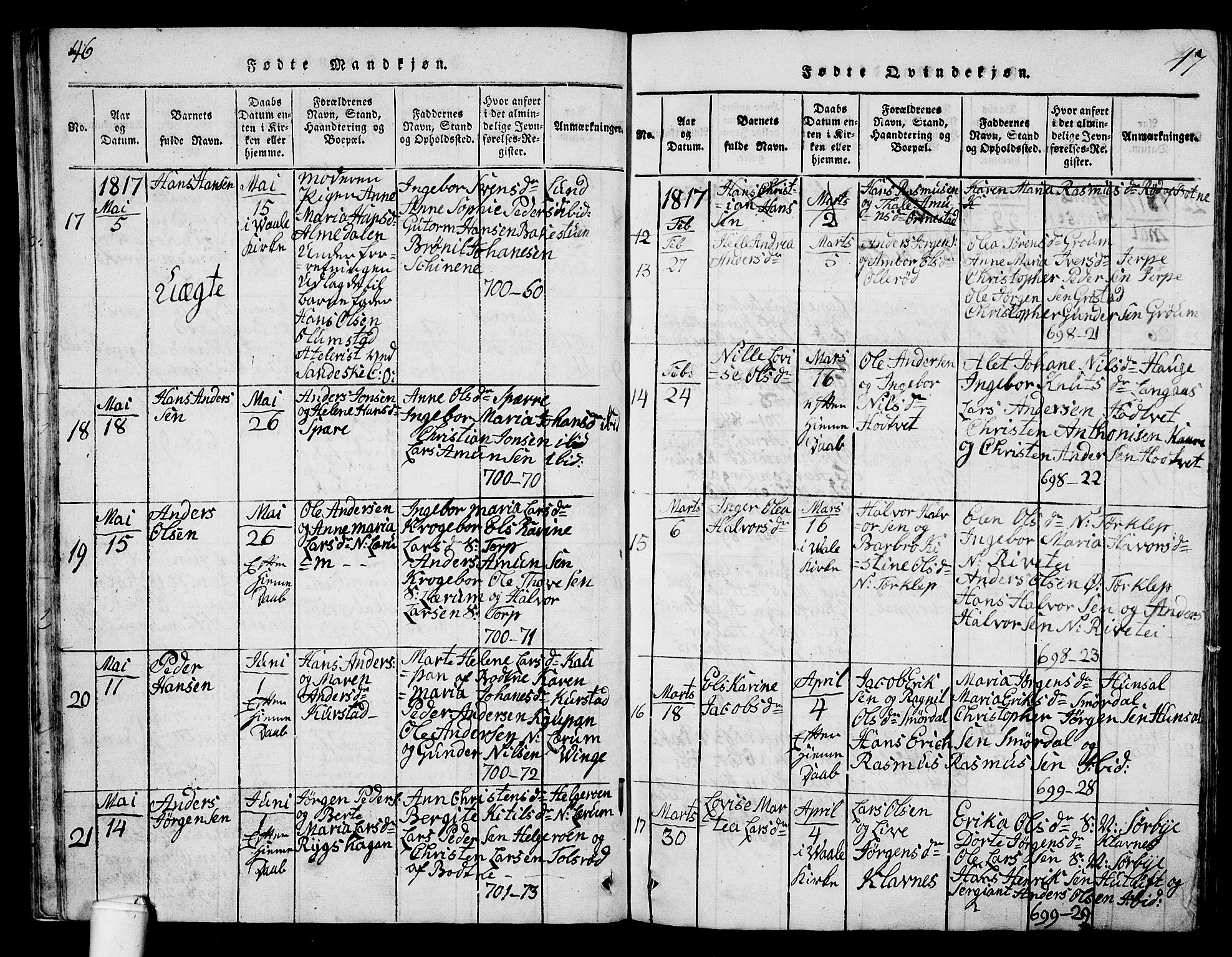 Våle kirkebøker, AV/SAKO-A-334/G/Ga/L0001: Parish register (copy) no. I 1, 1814-1824, p. 46-47