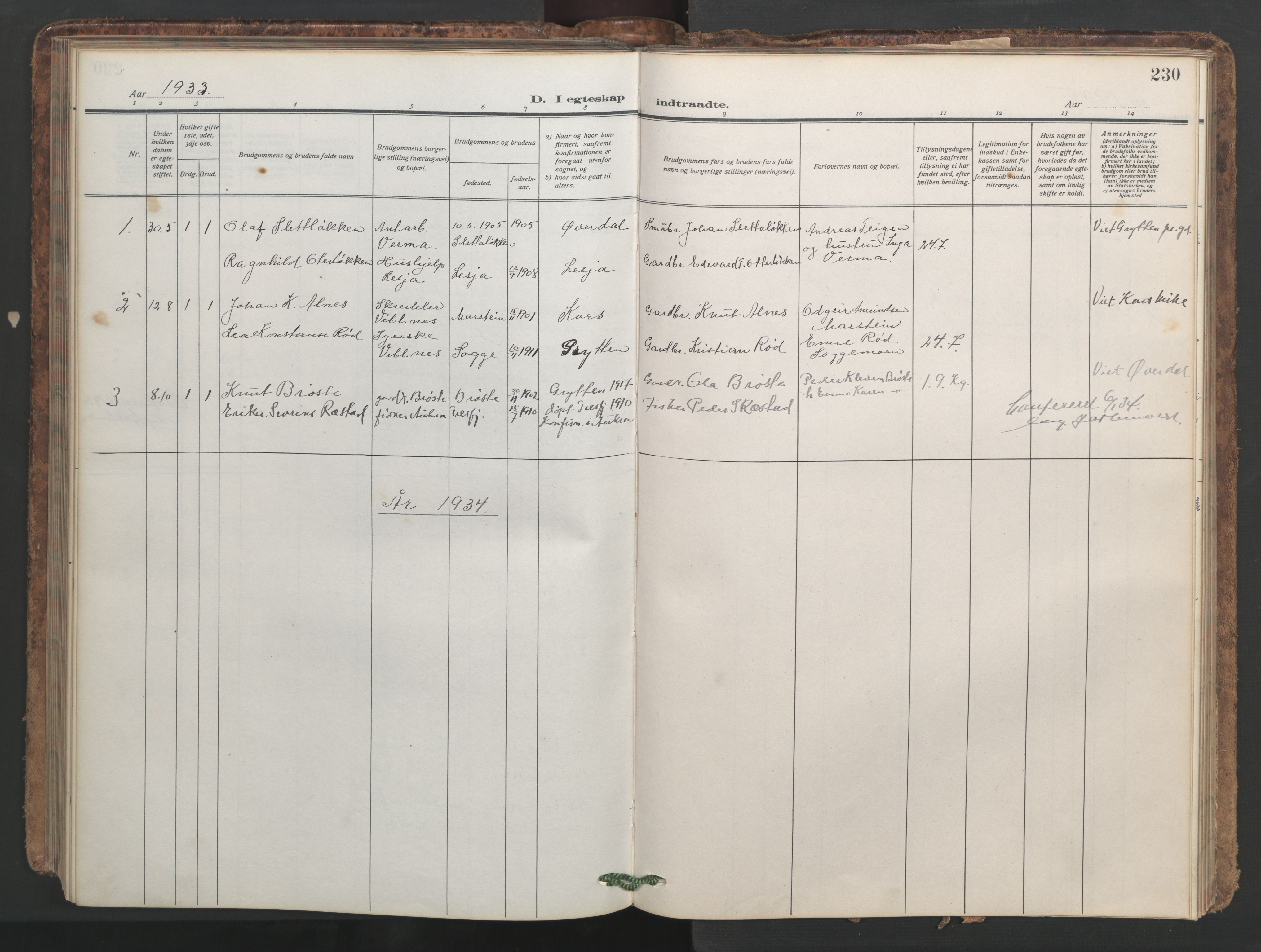 Ministerialprotokoller, klokkerbøker og fødselsregistre - Møre og Romsdal, AV/SAT-A-1454/546/L0597: Parish register (copy) no. 546C03, 1921-1959, p. 230