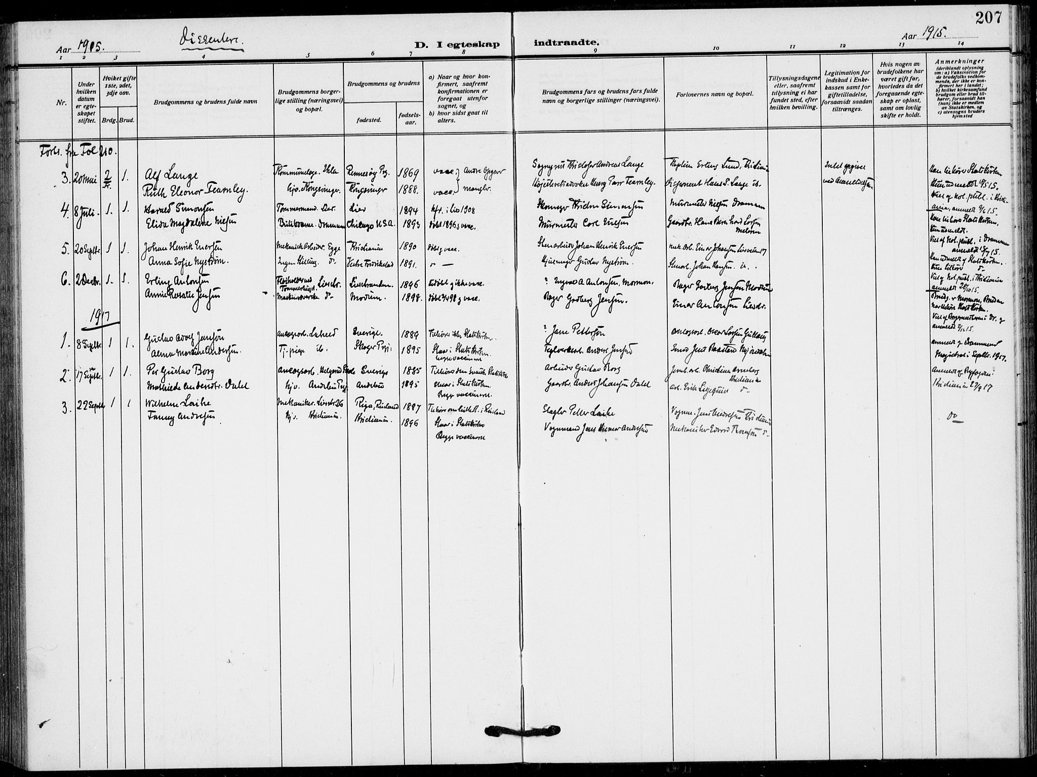 Lier kirkebøker, AV/SAKO-A-230/F/Fa/L0018: Parish register (official) no. I 18, 1909-1917, p. 207