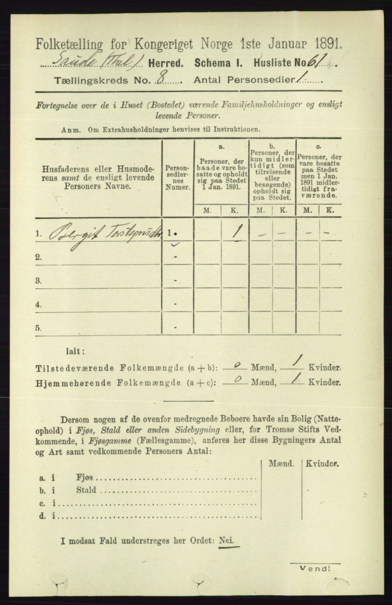 RA, 1891 census for 0822 Sauherad, 1891, p. 2320