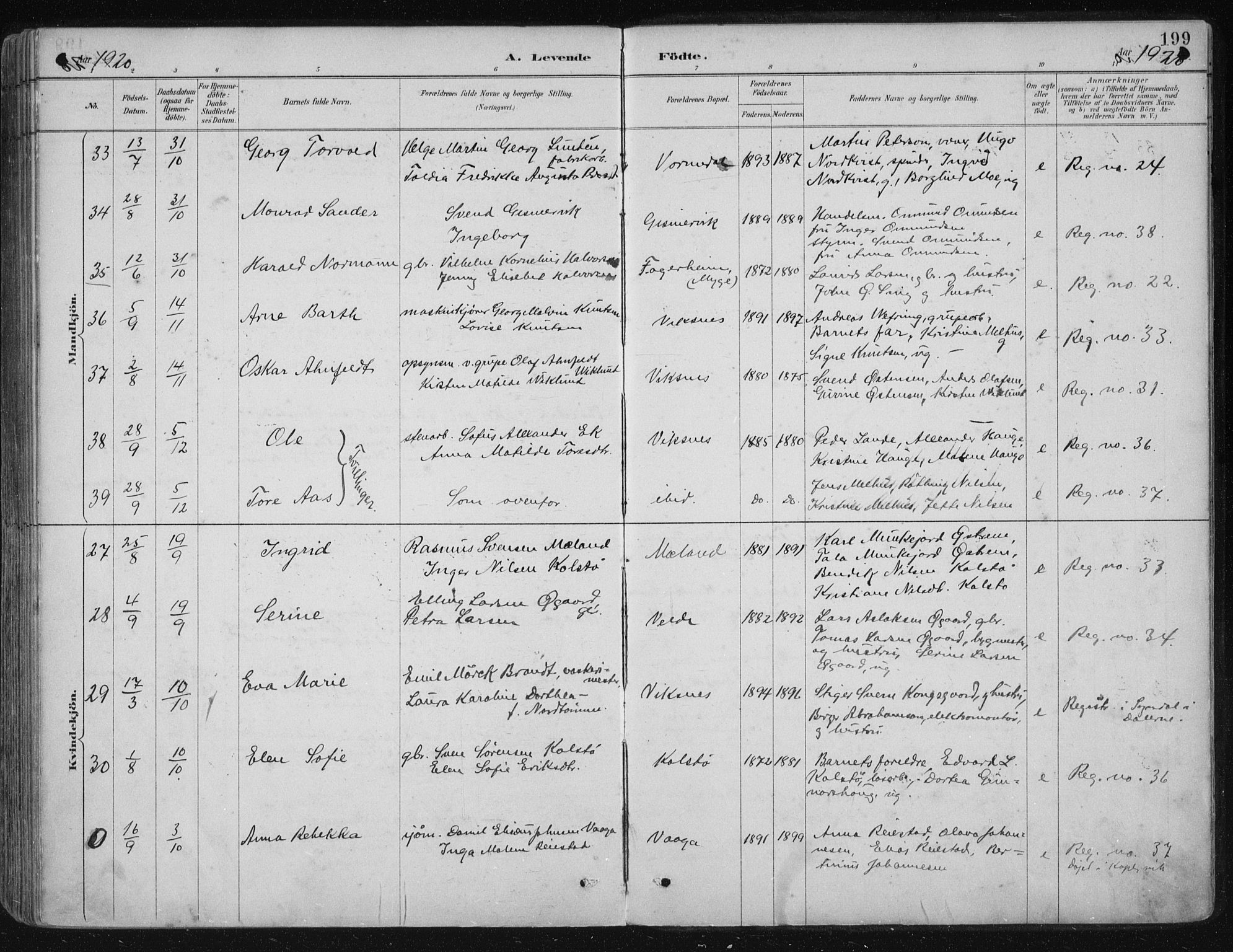 Avaldsnes sokneprestkontor, AV/SAST-A -101851/H/Ha/Haa/L0017: Parish register (official) no. A 17, 1889-1920, p. 199