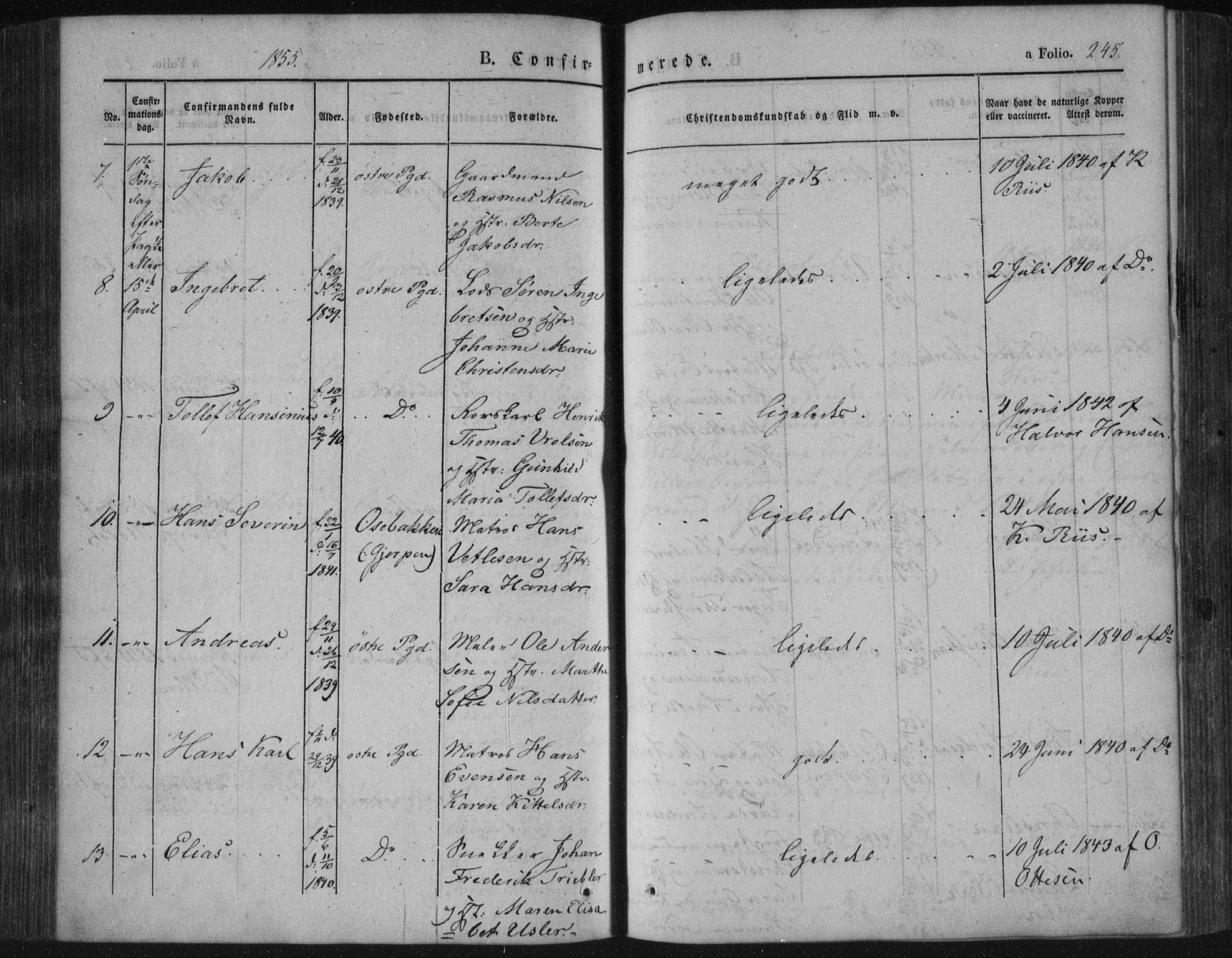 Porsgrunn kirkebøker , AV/SAKO-A-104/F/Fa/L0006: Parish register (official) no. 6, 1841-1857, p. 245