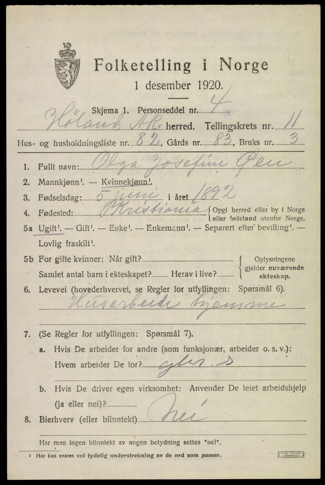 SAO, 1920 census for Høland, 1920, p. 11663