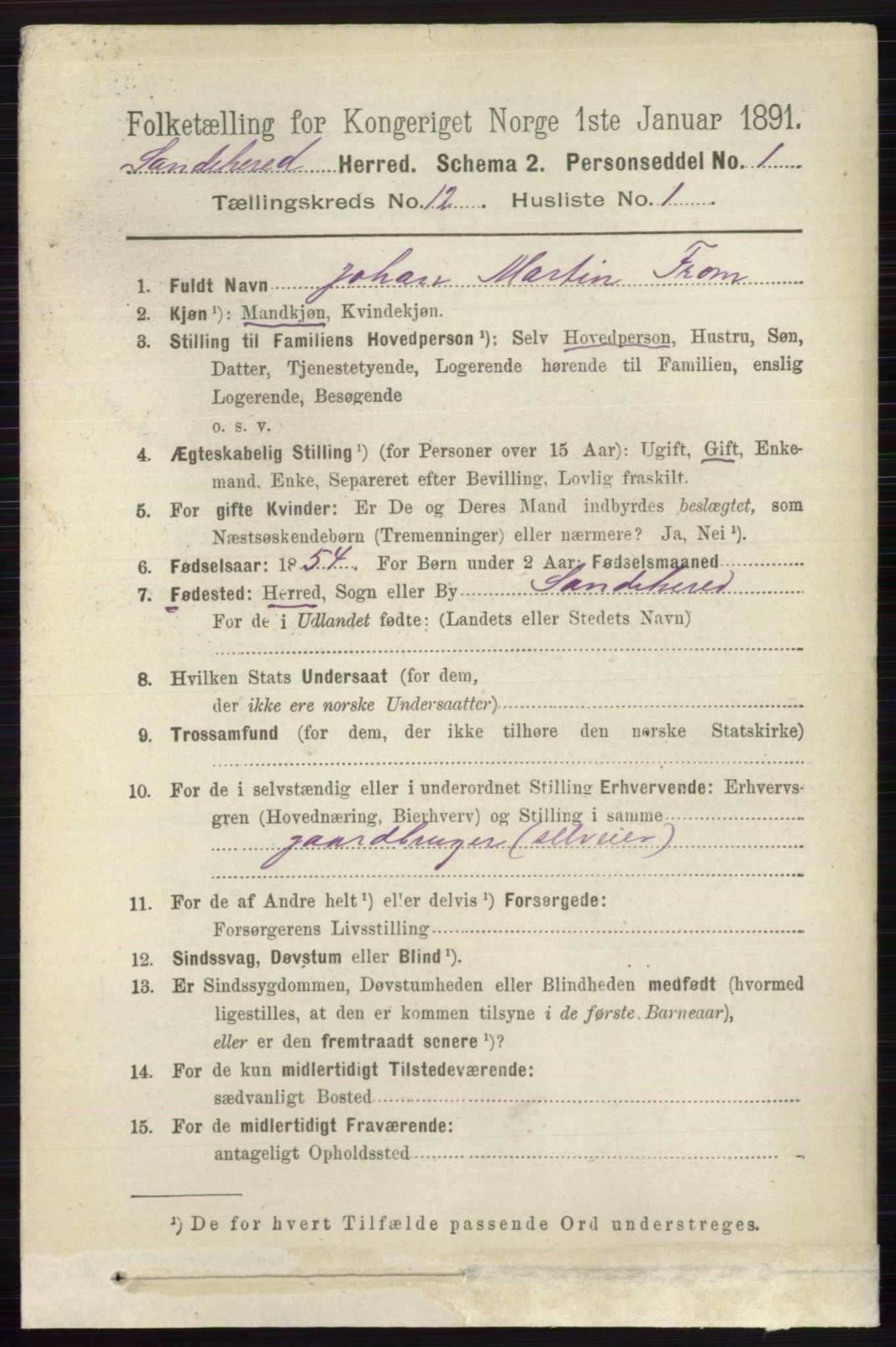 RA, 1891 census for 0724 Sandeherred, 1891, p. 7357