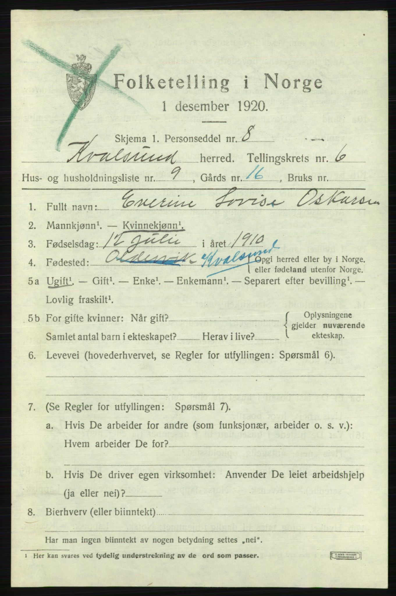 SATØ, 1920 census for , 1920, p. 2100