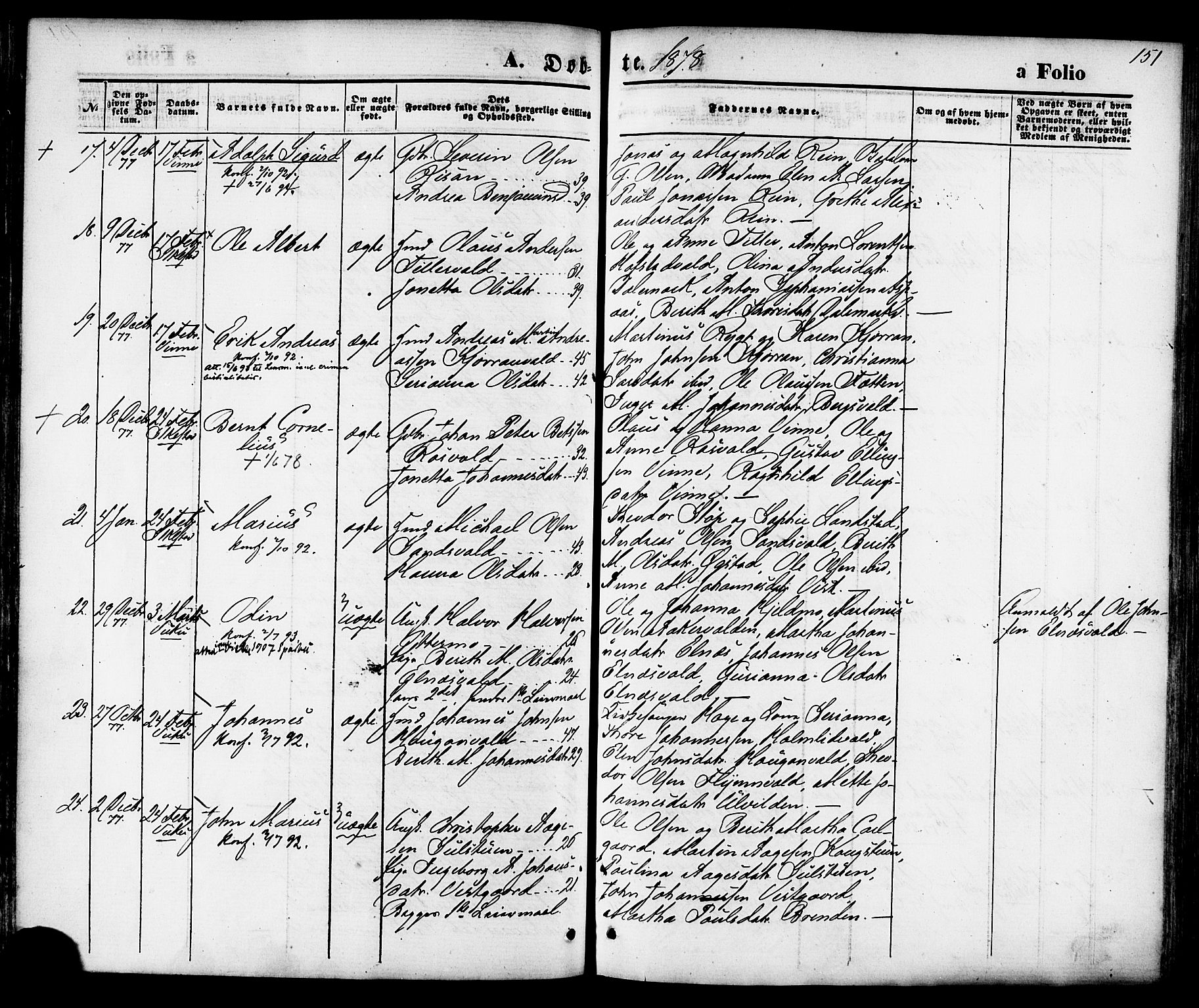 Ministerialprotokoller, klokkerbøker og fødselsregistre - Nord-Trøndelag, AV/SAT-A-1458/723/L0242: Parish register (official) no. 723A11, 1870-1880, p. 151