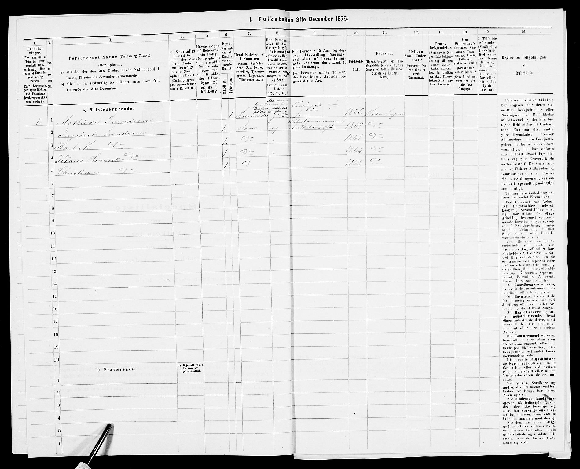 SAK, 1875 census for 0922P Hisøy, 1875, p. 285