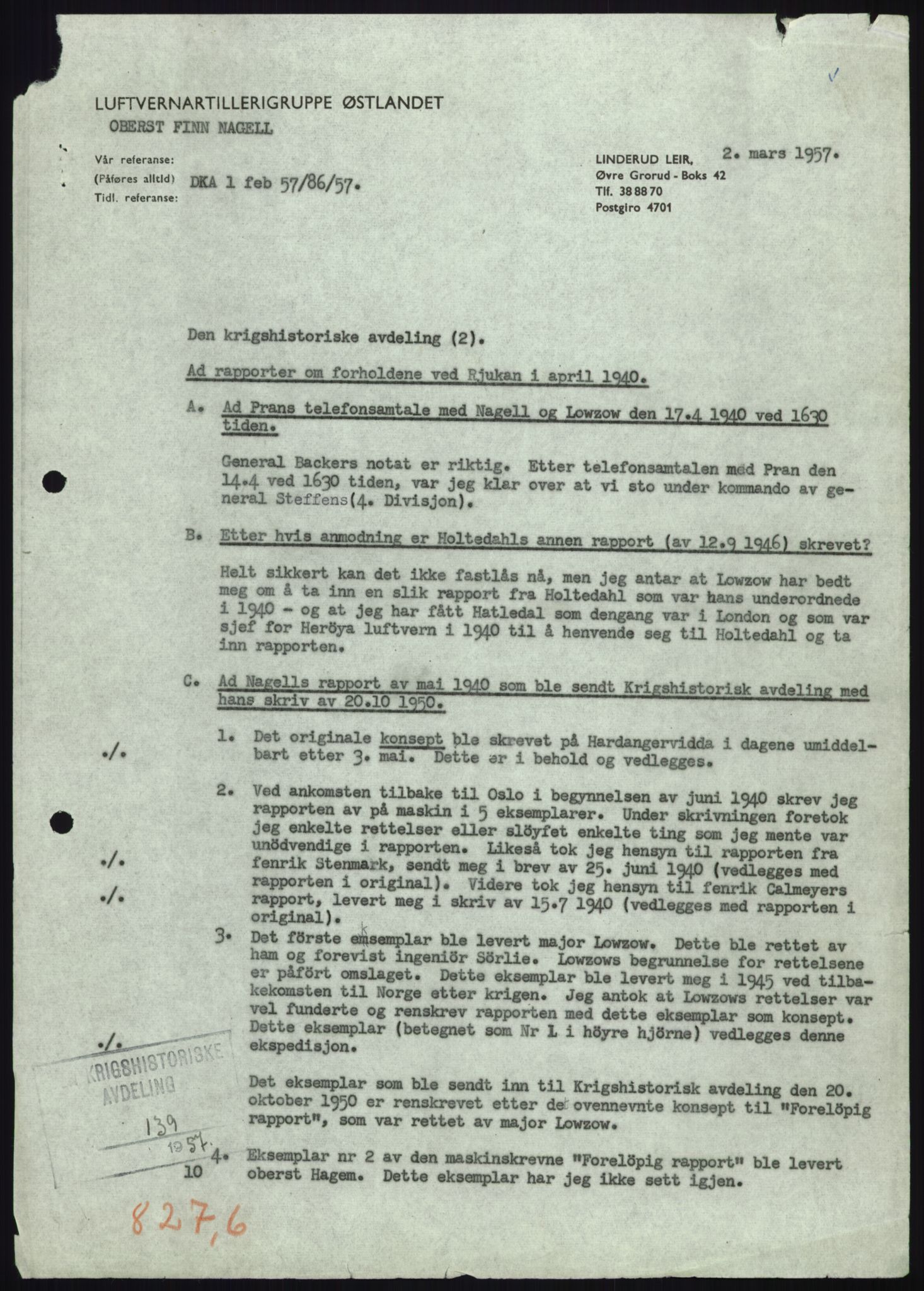 Forsvaret, Forsvarets krigshistoriske avdeling, AV/RA-RAFA-2017/Y/Yb/L0056: II-C-11-136-139  -  1. Divisjon, 1940-1957, p. 401