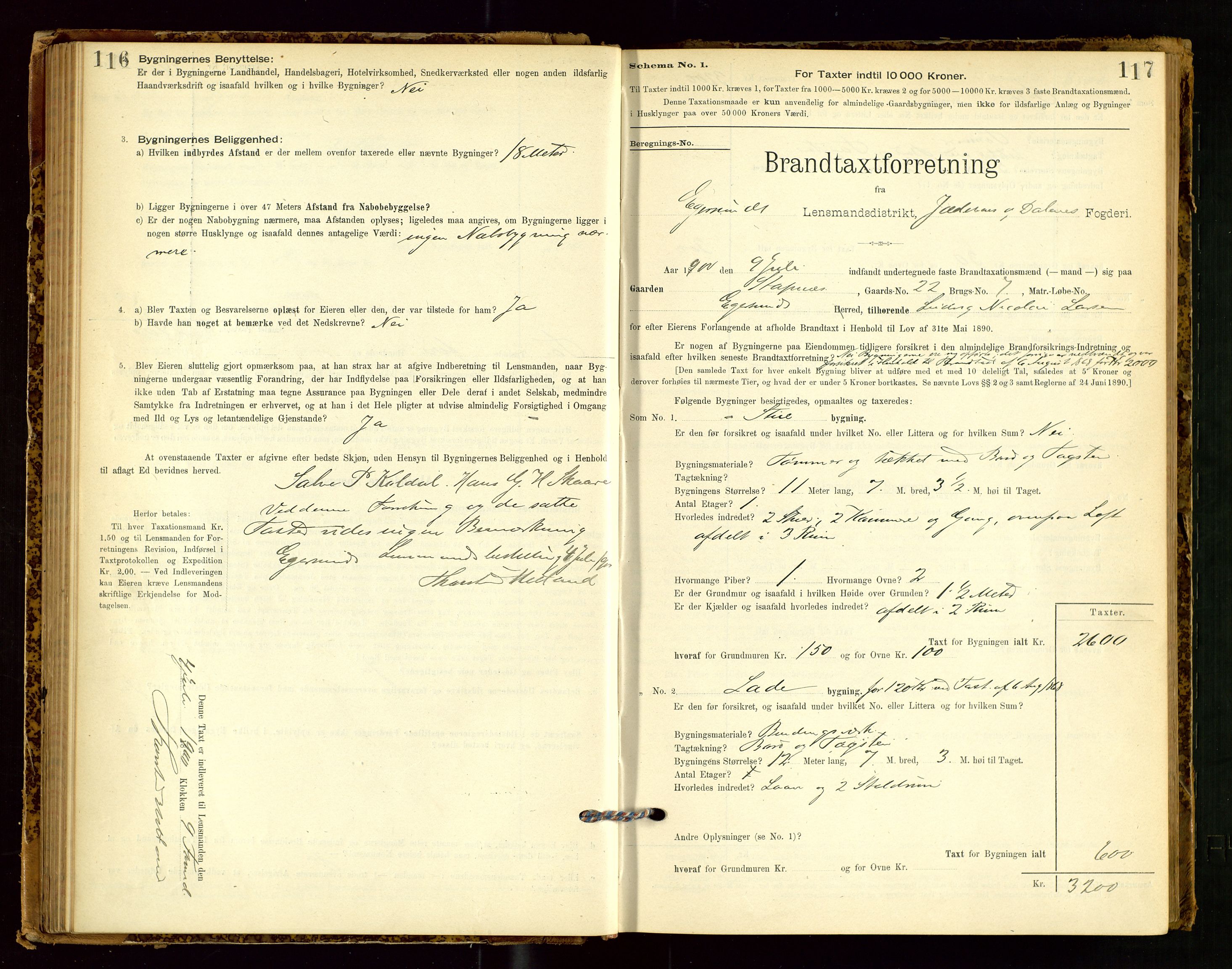 Eigersund lensmannskontor, SAST/A-100171/Gob/L0001: Skjemaprotokoll, 1894-1909, p. 116-117