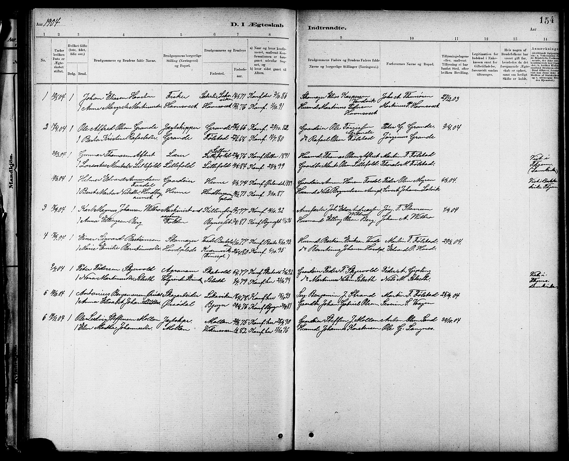 Ministerialprotokoller, klokkerbøker og fødselsregistre - Nord-Trøndelag, SAT/A-1458/744/L0423: Parish register (copy) no. 744C02, 1886-1905, p. 154