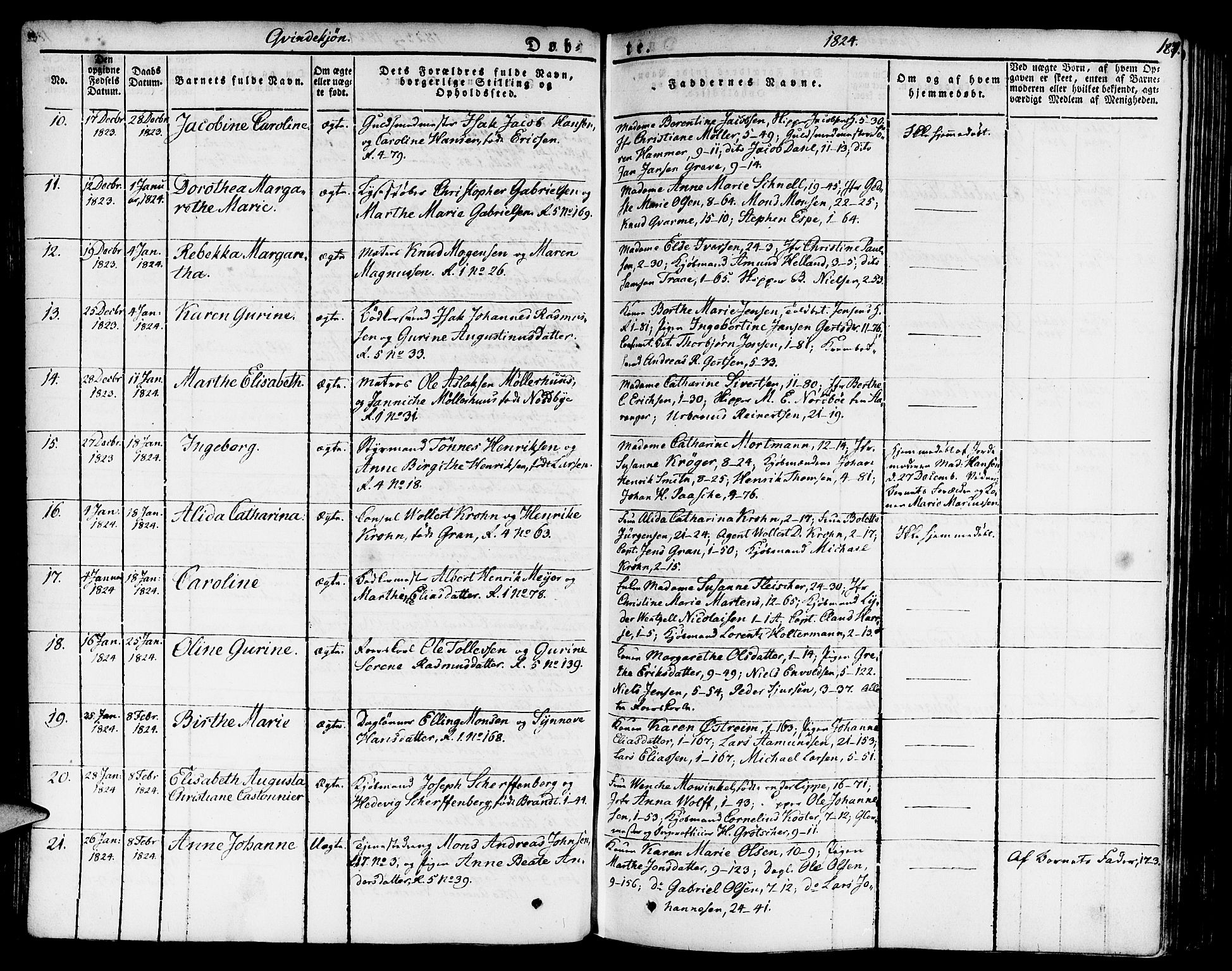 Nykirken Sokneprestembete, SAB/A-77101/H/Haa/L0012: Parish register (official) no. A 12, 1821-1844, p. 187