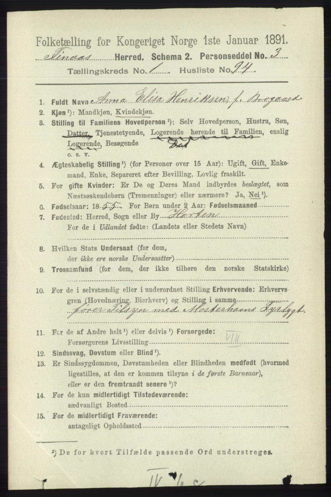 RA, 1891 census for 1218 Finnås, 1891, p. 721