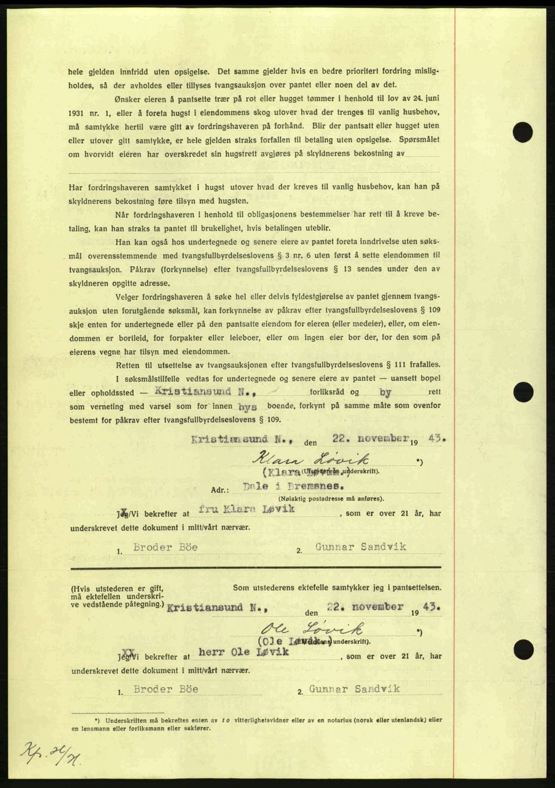 Nordmøre sorenskriveri, AV/SAT-A-4132/1/2/2Ca: Mortgage book no. B91, 1943-1944, Diary no: : 2608/1943