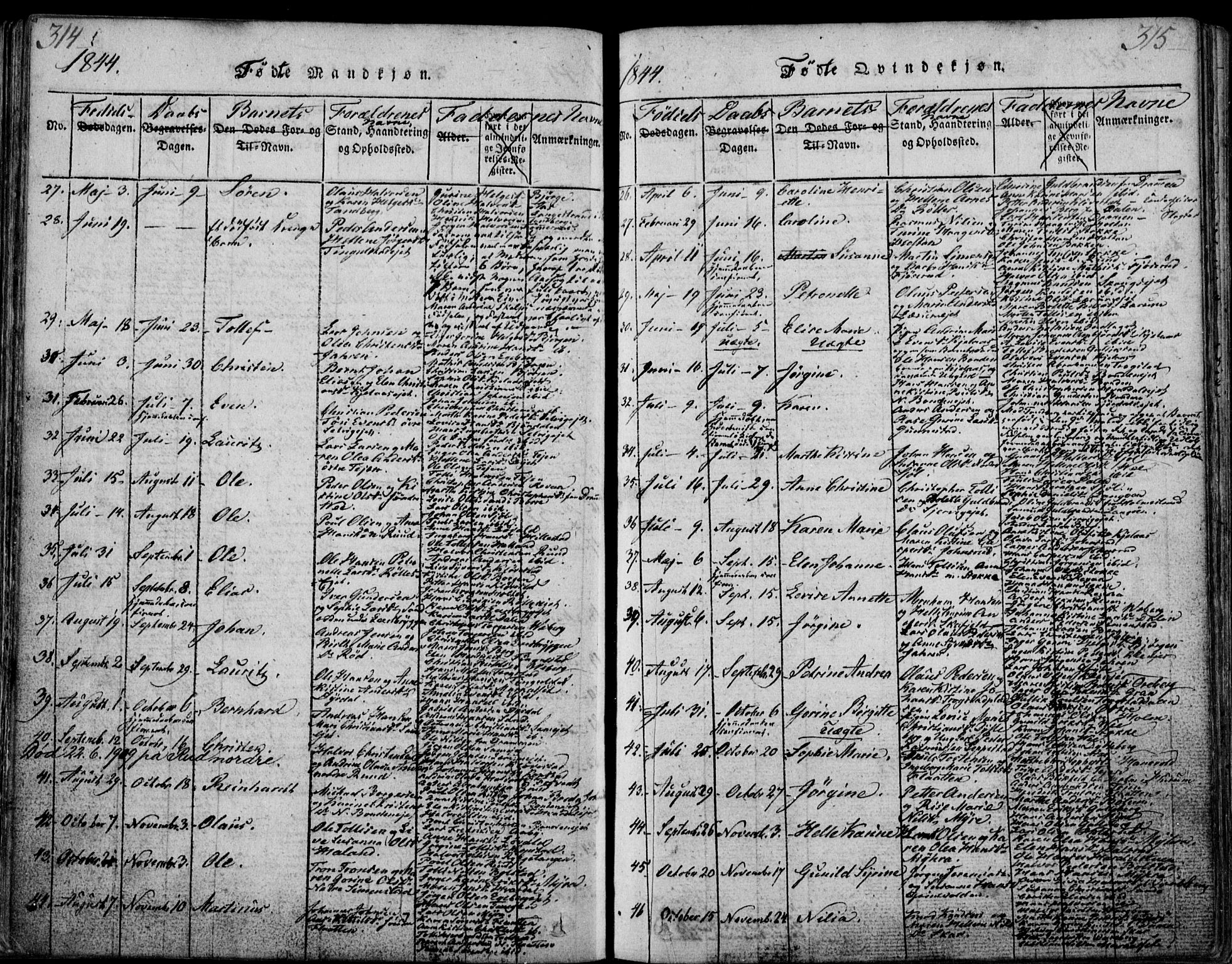 Sande Kirkebøker, SAKO/A-53/F/Fa/L0003: Parish register (official) no. 3, 1814-1847, p. 314-315