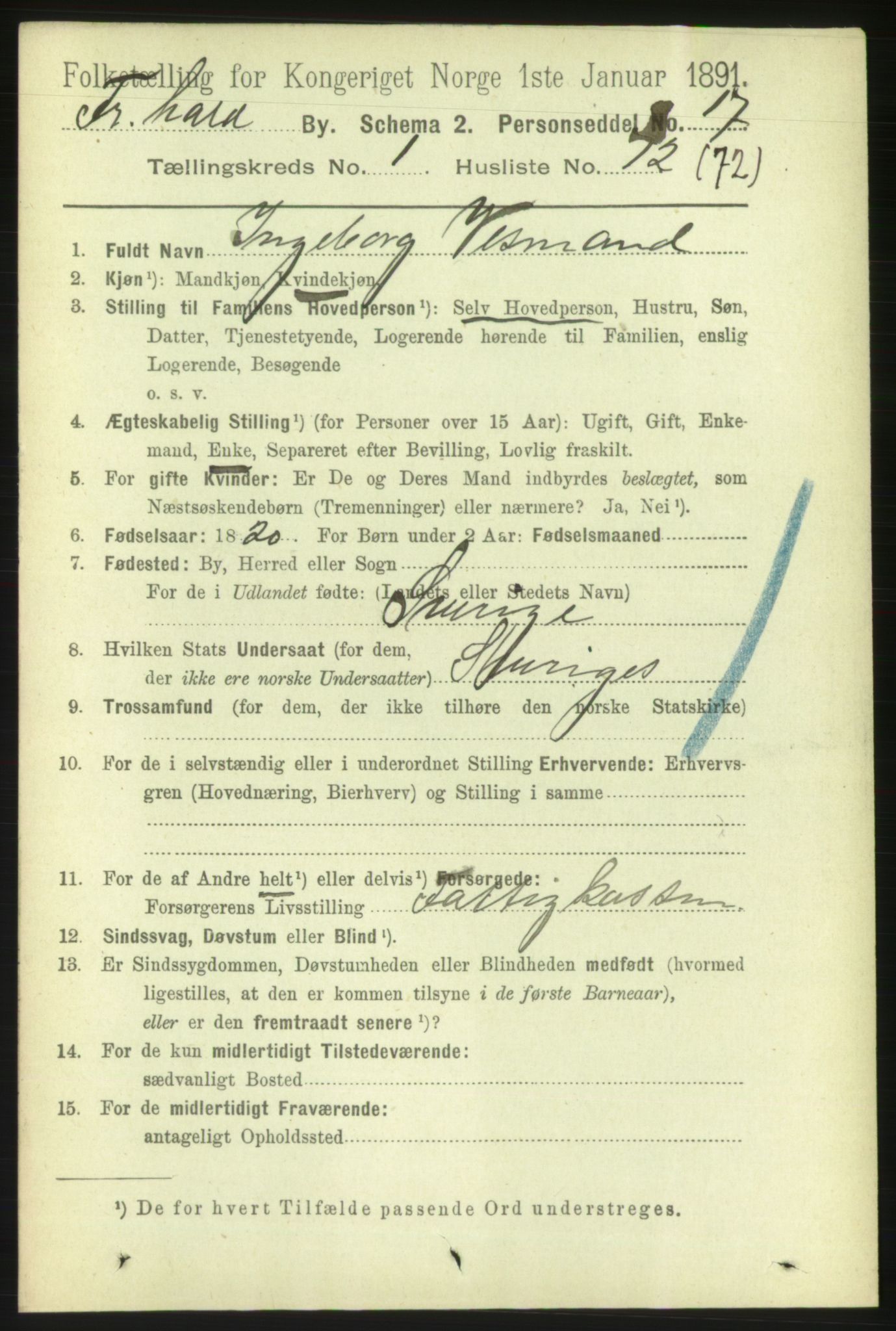 RA, 1891 census for 0101 Fredrikshald, 1891, p. 2650