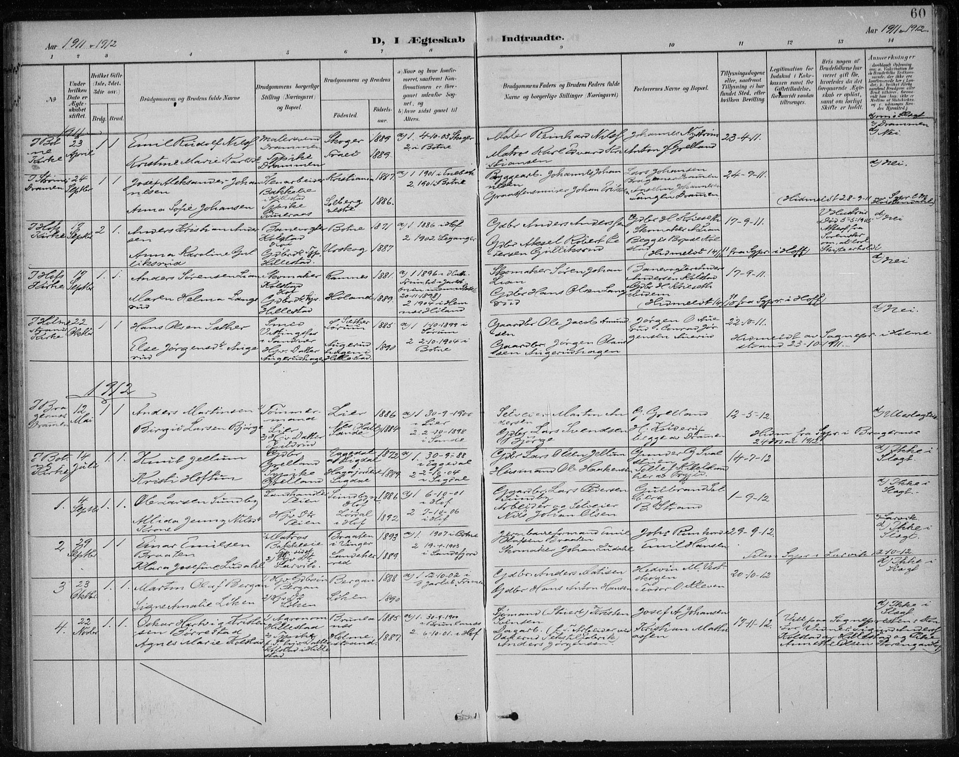 Botne kirkebøker, SAKO/A-340/F/Fb/L0002: Parish register (official) no. II 2, 1902-1915, p. 60