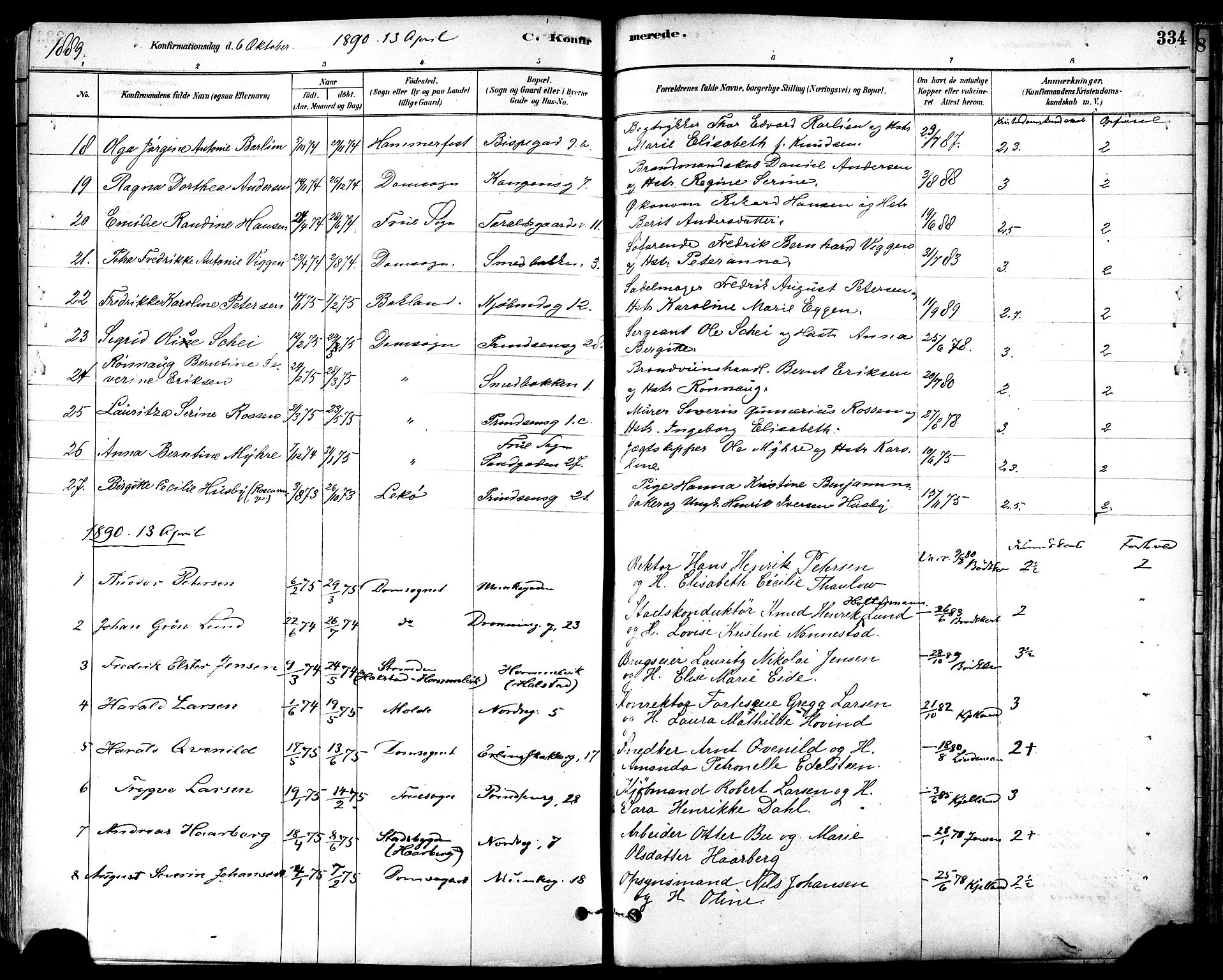 Ministerialprotokoller, klokkerbøker og fødselsregistre - Sør-Trøndelag, SAT/A-1456/601/L0057: Parish register (official) no. 601A25, 1877-1891, p. 334