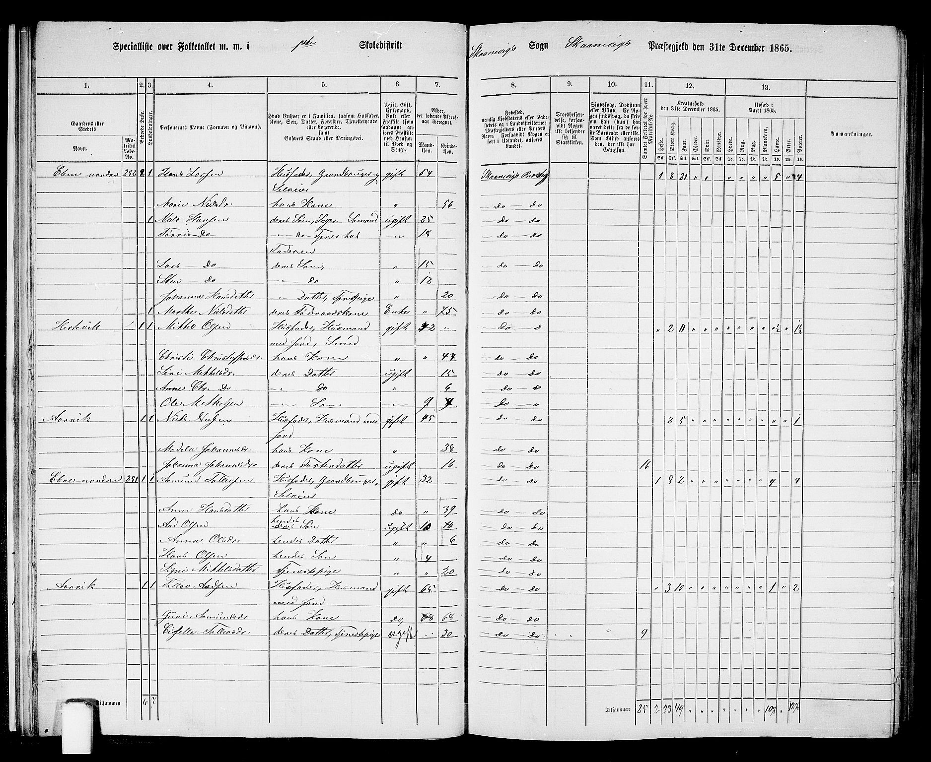 RA, 1865 census for Skånevik, 1865, p. 15