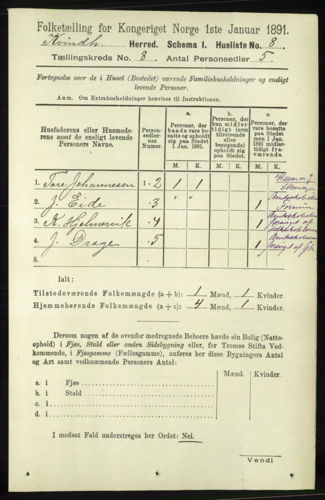 RA, 1891 census for 1224 Kvinnherad, 1891, p. 2929