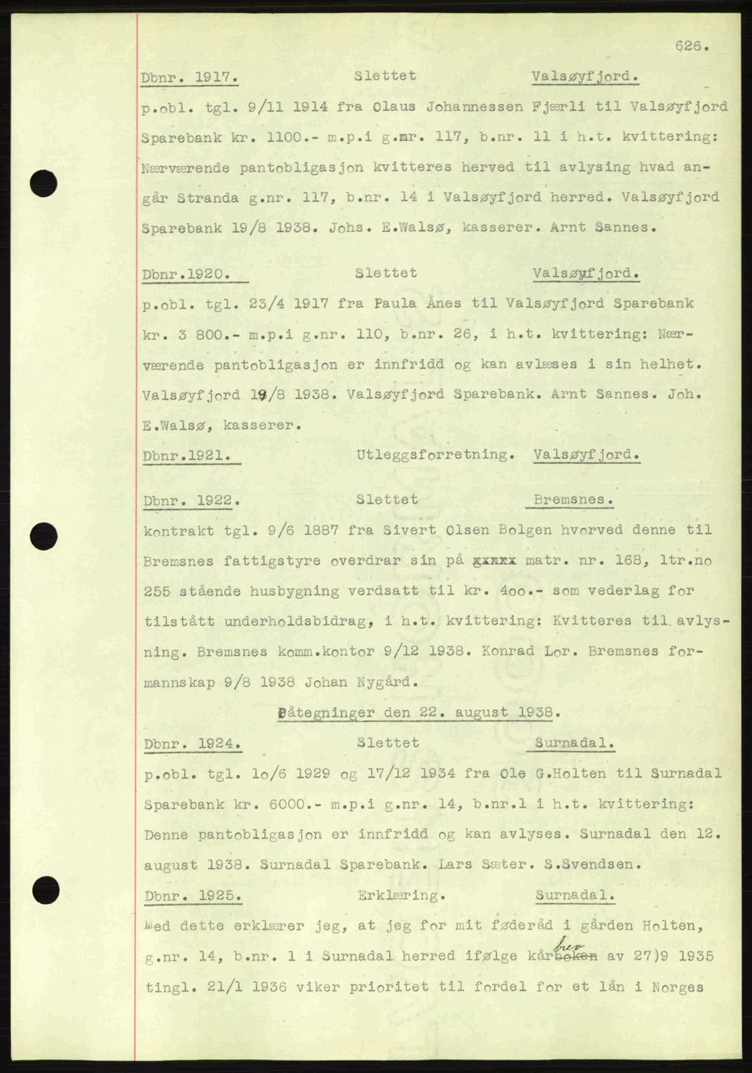 Nordmøre sorenskriveri, AV/SAT-A-4132/1/2/2Ca: Mortgage book no. C80, 1936-1939, Diary no: : 1917/1938