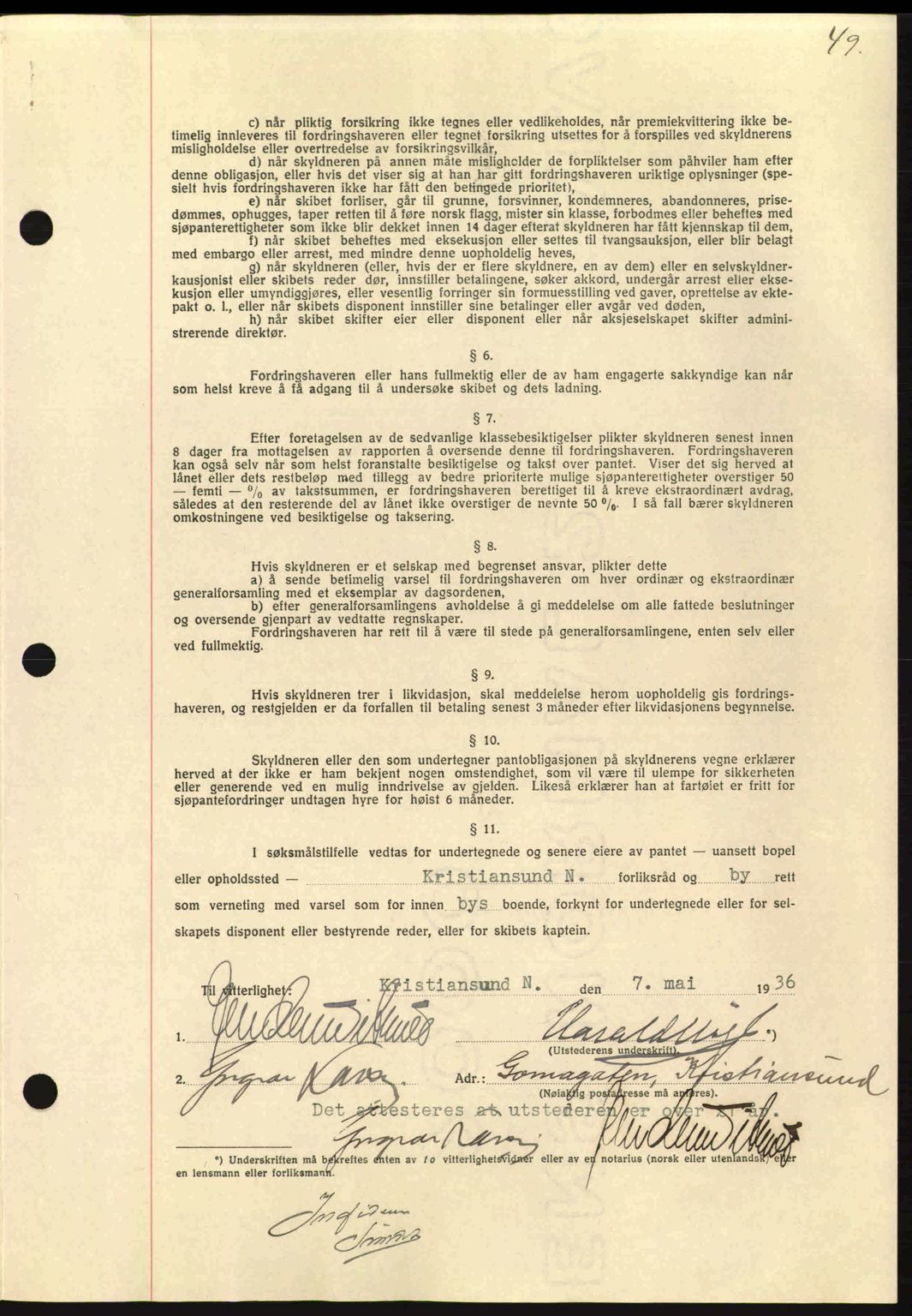 Kristiansund byfogd, AV/SAT-A-4587/A/27: Mortgage book no. 29, 1936-1937, Diary no: : 360/1936