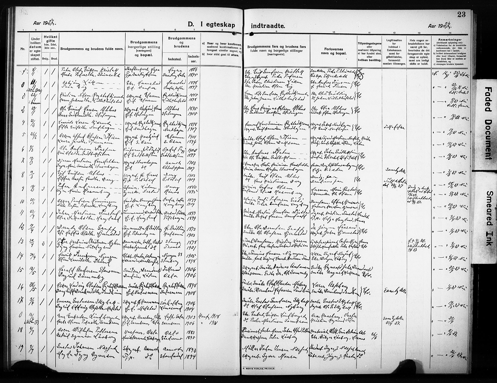 Elverum prestekontor, SAH/PREST-044/H/Ha/Hab/L0014: Parish register (copy) no. 14, 1922-1933, p. 23