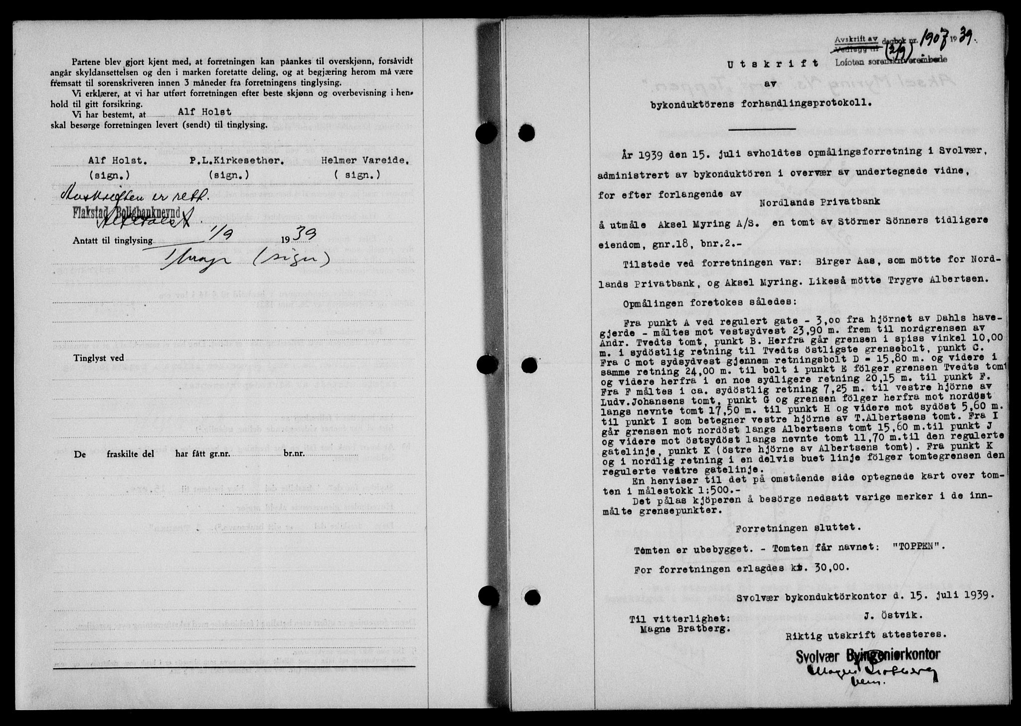 Lofoten sorenskriveri, SAT/A-0017/1/2/2C/L0006a: Mortgage book no. 6a, 1939-1939, Diary no: : 1907/1939