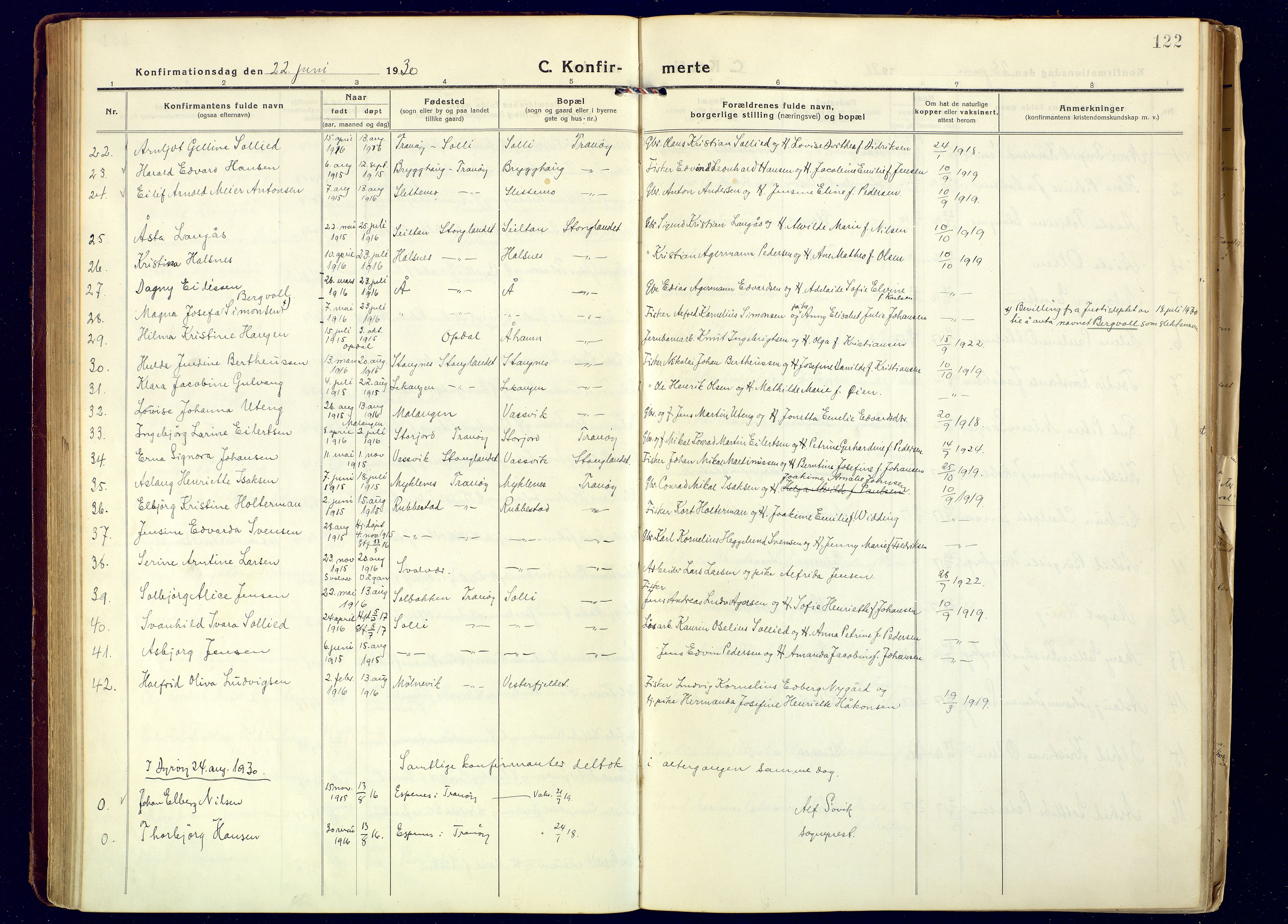 Tranøy sokneprestkontor, AV/SATØ-S-1313/I/Ia/Iaa/L0016kirke: Parish register (official) no. 16, 1919-1932, p. 122