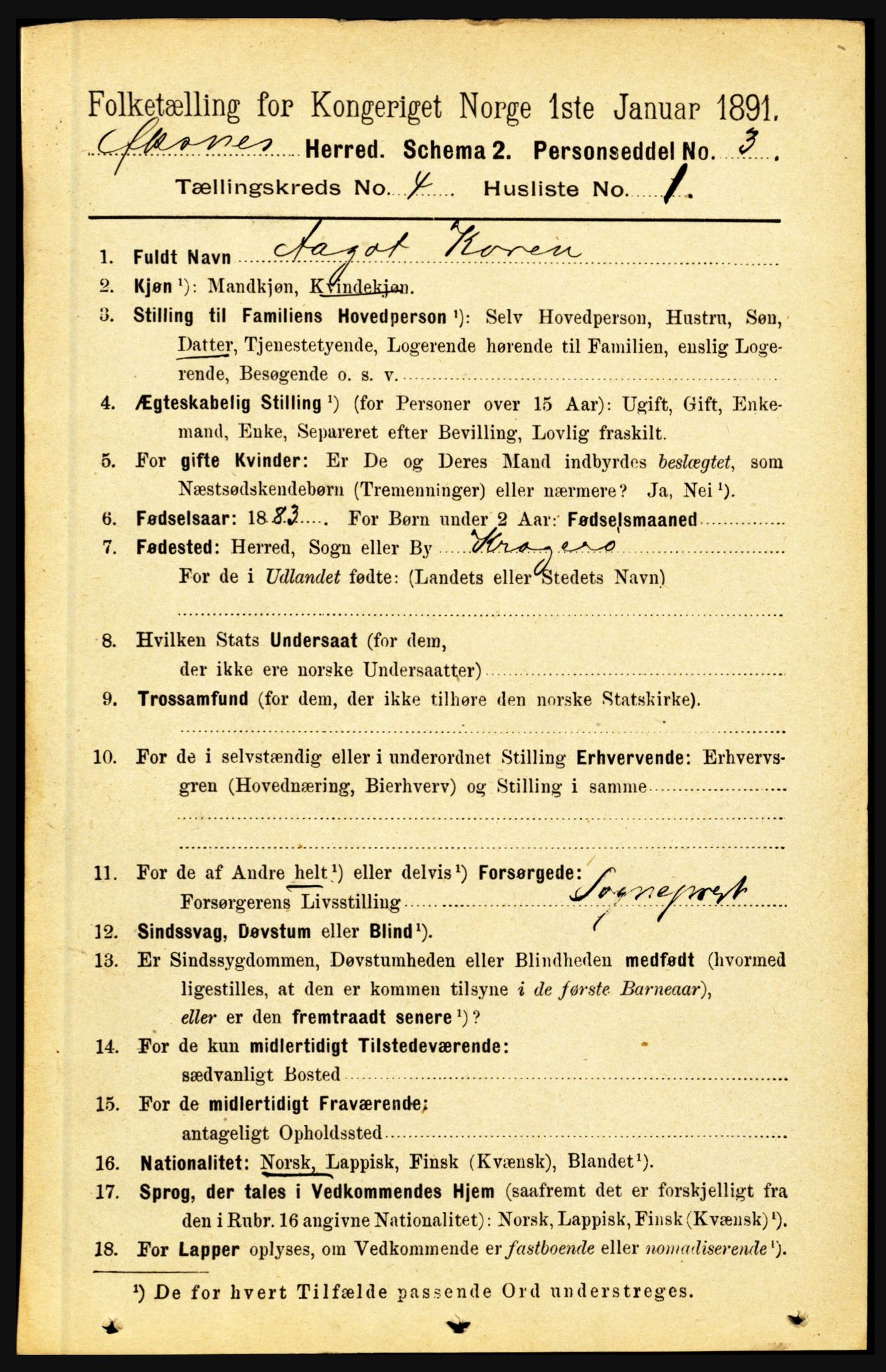 RA, 1891 census for 1868 Øksnes, 1891, p. 1699