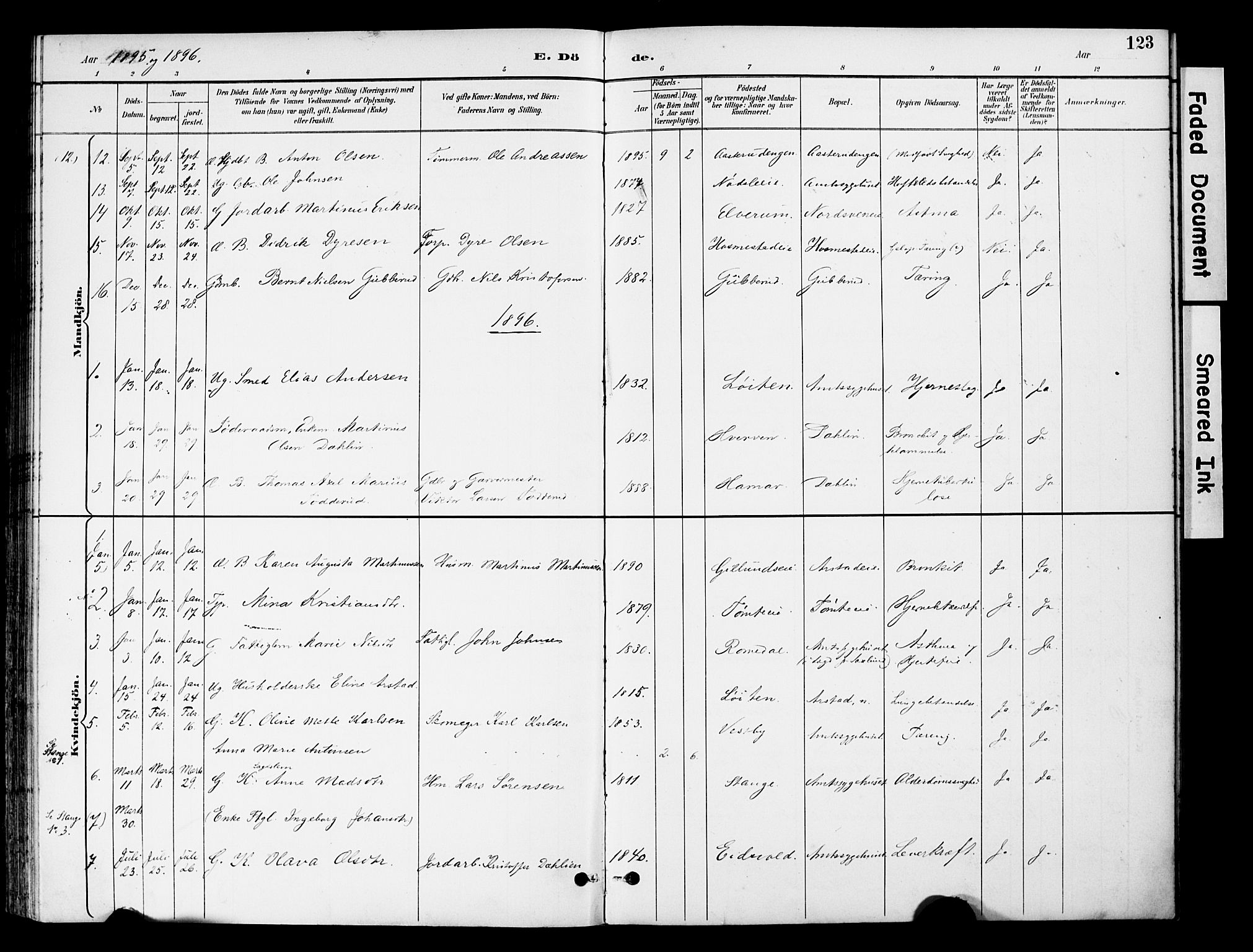 Stange prestekontor, SAH/PREST-002/K/L0021: Parish register (official) no. 21, 1891-1902, p. 123