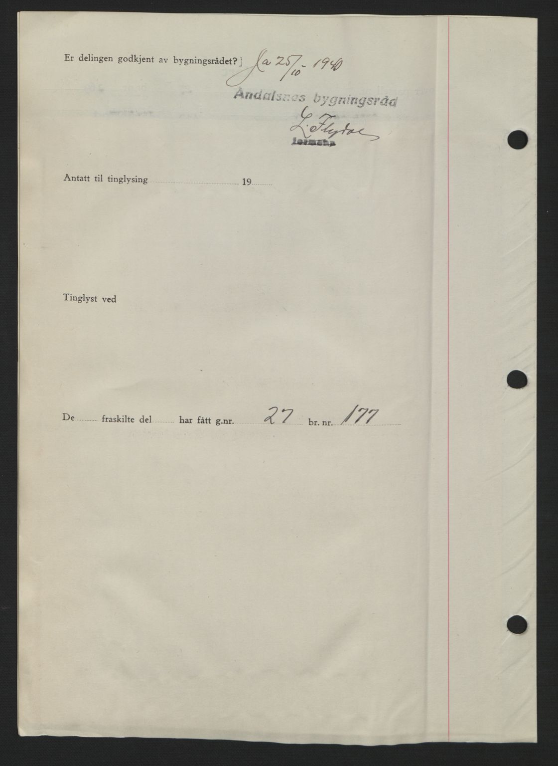 Romsdal sorenskriveri, AV/SAT-A-4149/1/2/2C: Mortgage book no. A10, 1941-1941, Diary no: : 1569/1941