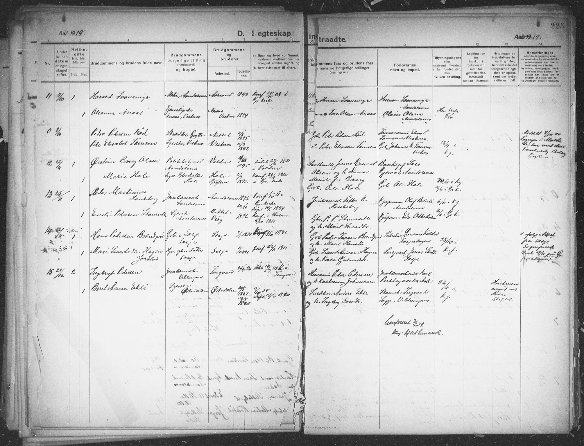 Ministerialprotokoller, klokkerbøker og fødselsregistre - Møre og Romsdal, AV/SAT-A-1454/544/L0581: Parish register (copy) no. 544C03, 1910-1937, p. 225