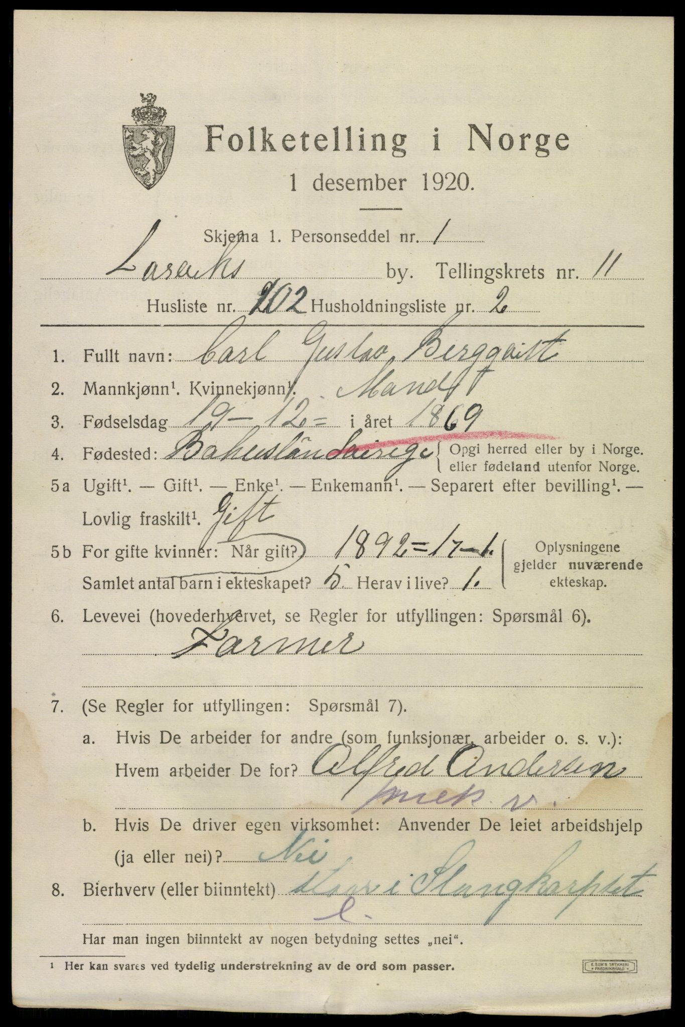 SAKO, 1920 census for Larvik, 1920, p. 30432