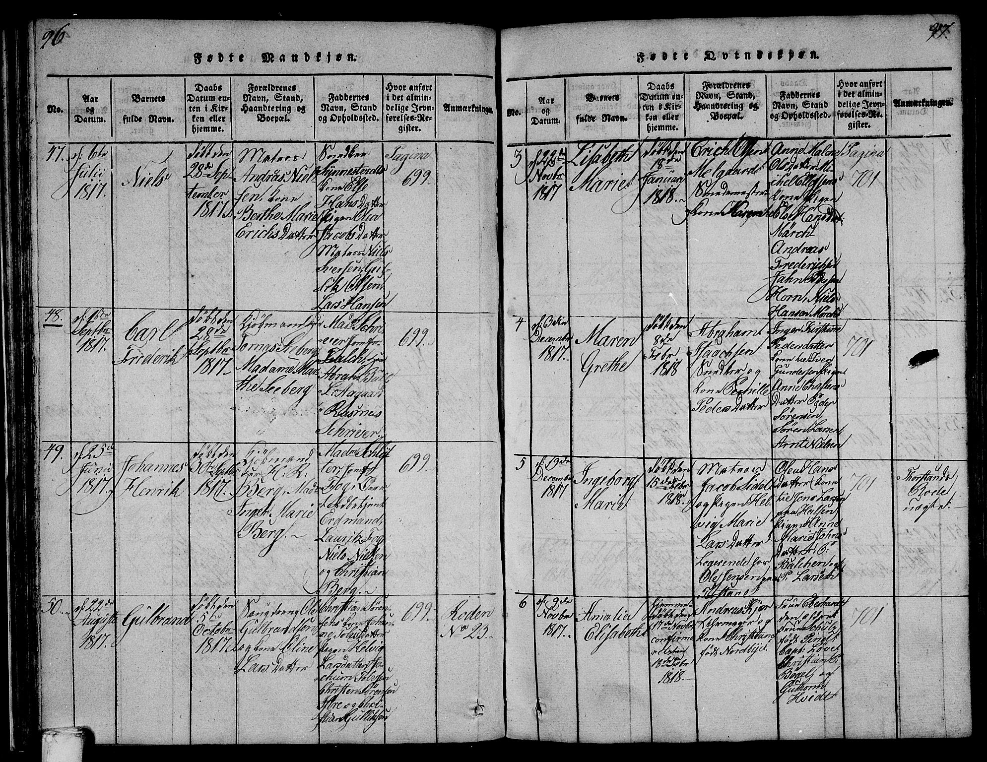 Larvik kirkebøker, AV/SAKO-A-352/F/Fa/L0001: Parish register (official) no. I 1, 1814-1825, p. 96-97