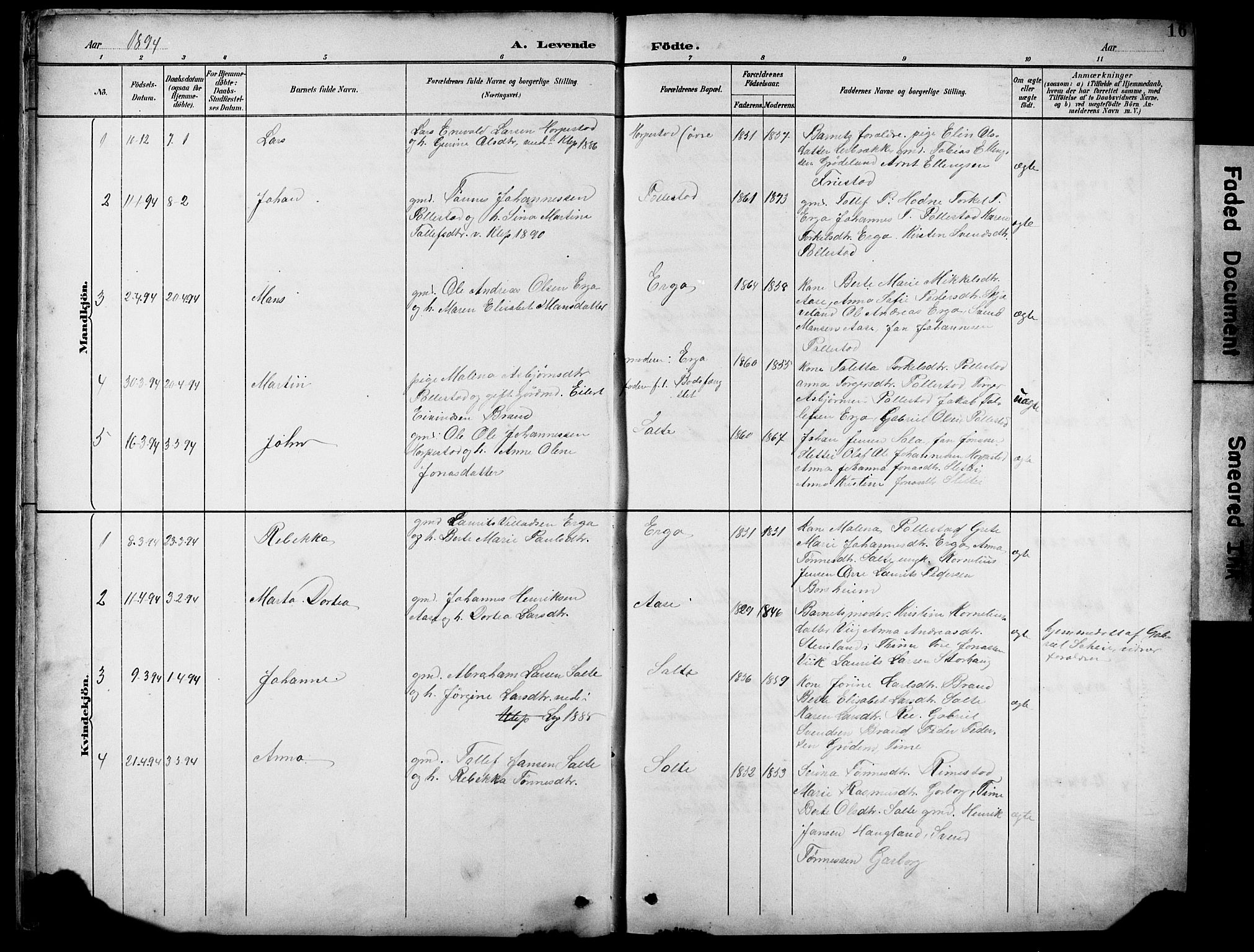 Klepp sokneprestkontor, SAST/A-101803/001/3/30BB/L0005: Parish register (copy) no. B 5, 1889-1918, p. 16