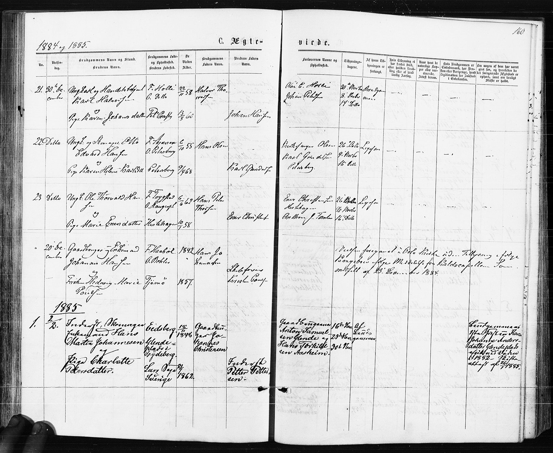 Spydeberg prestekontor Kirkebøker, AV/SAO-A-10924/F/Fa/L0007: Parish register (official) no. I 7, 1875-1885, p. 160