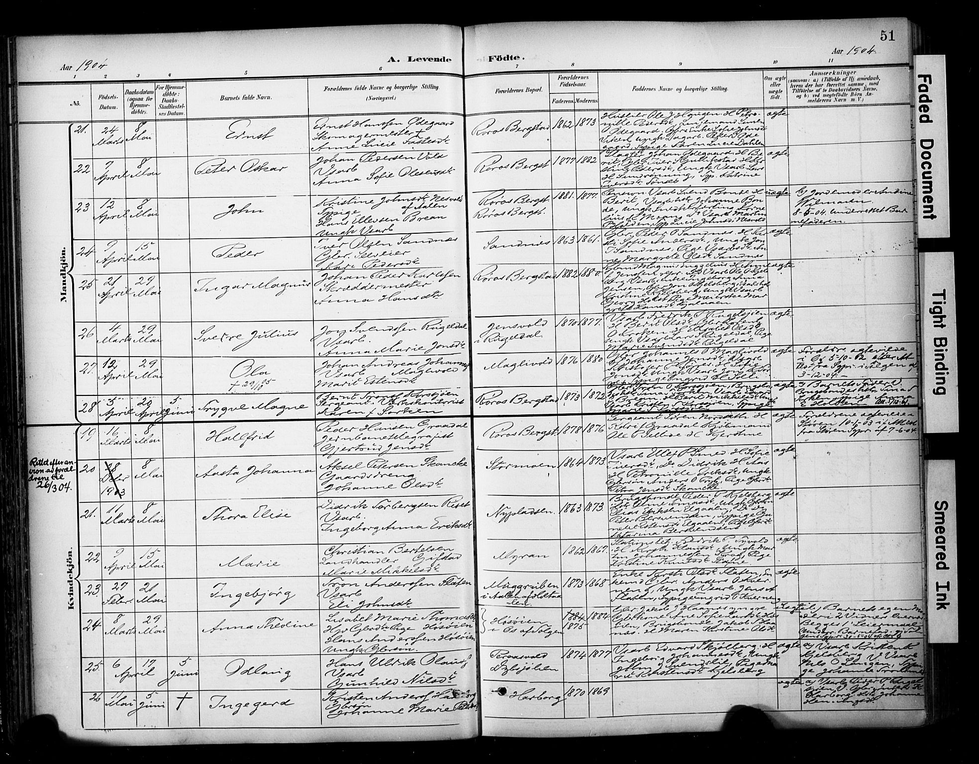 Ministerialprotokoller, klokkerbøker og fødselsregistre - Sør-Trøndelag, AV/SAT-A-1456/681/L0936: Parish register (official) no. 681A14, 1899-1908, p. 51