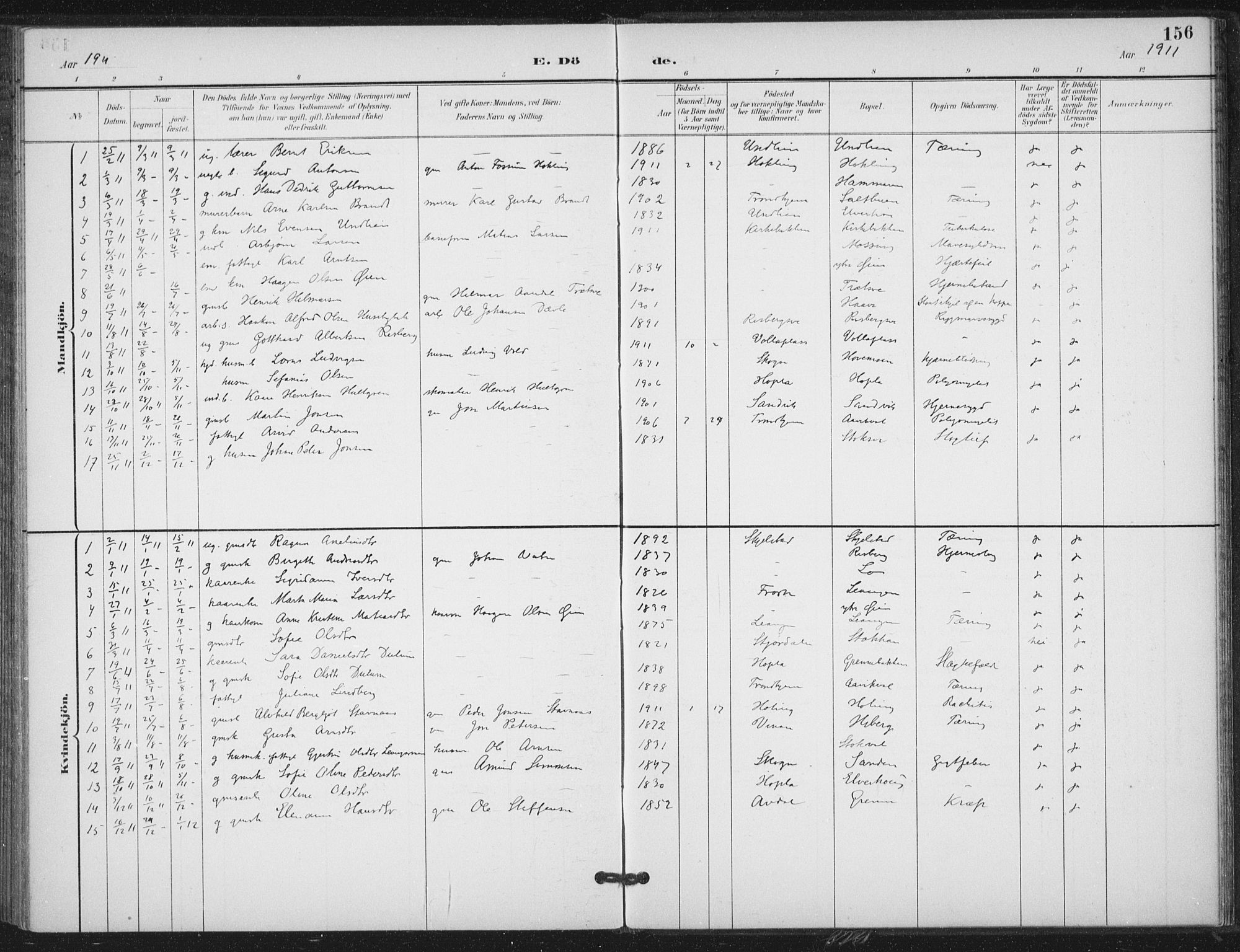 Ministerialprotokoller, klokkerbøker og fødselsregistre - Nord-Trøndelag, AV/SAT-A-1458/714/L0131: Parish register (official) no. 714A02, 1896-1918, p. 156