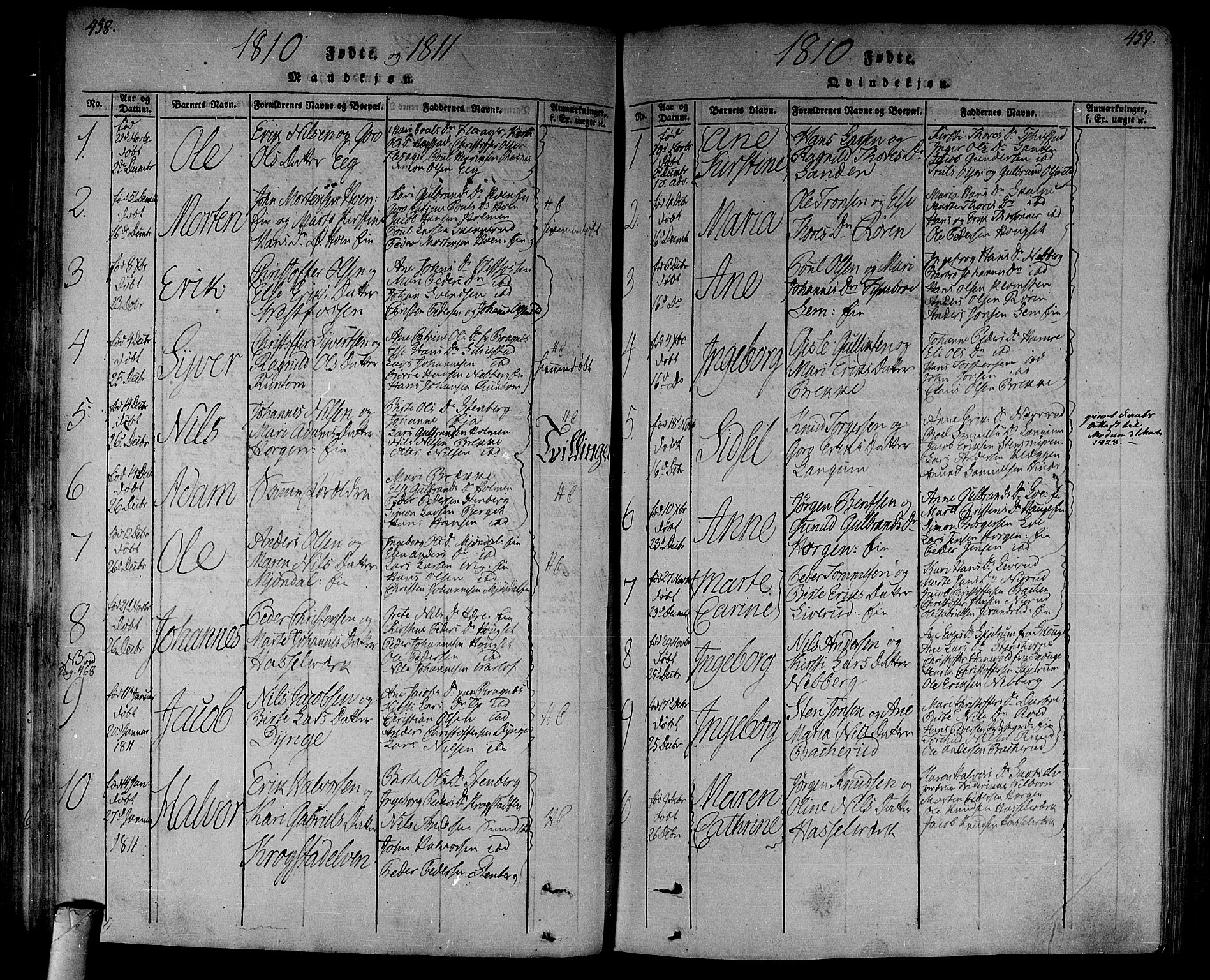 Eiker kirkebøker, SAKO/A-4/F/Fa/L0010: Parish register (official) no. I 10, 1806-1815, p. 458-459