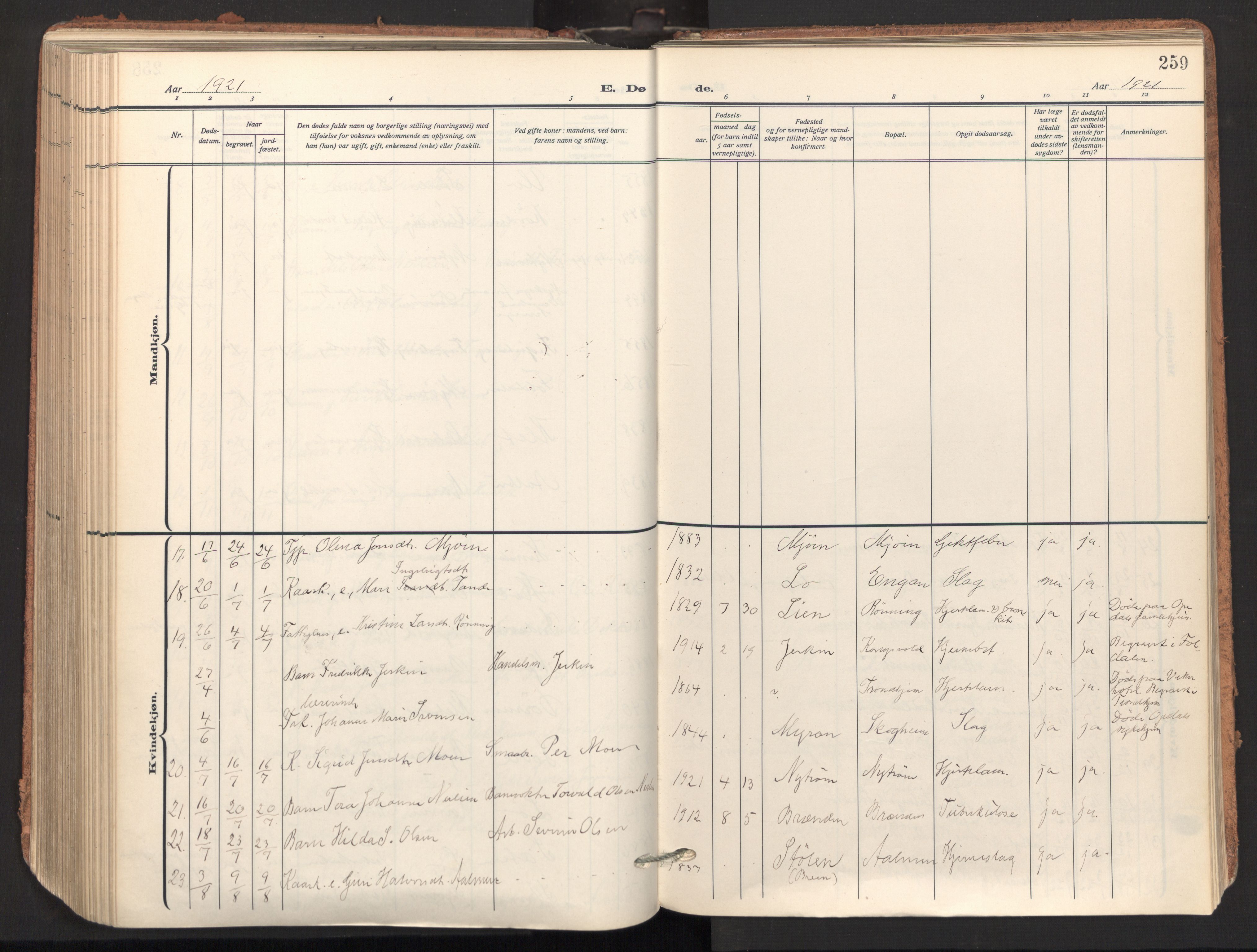 Ministerialprotokoller, klokkerbøker og fødselsregistre - Sør-Trøndelag, AV/SAT-A-1456/678/L0909: Parish register (official) no. 678A17, 1912-1930, p. 259