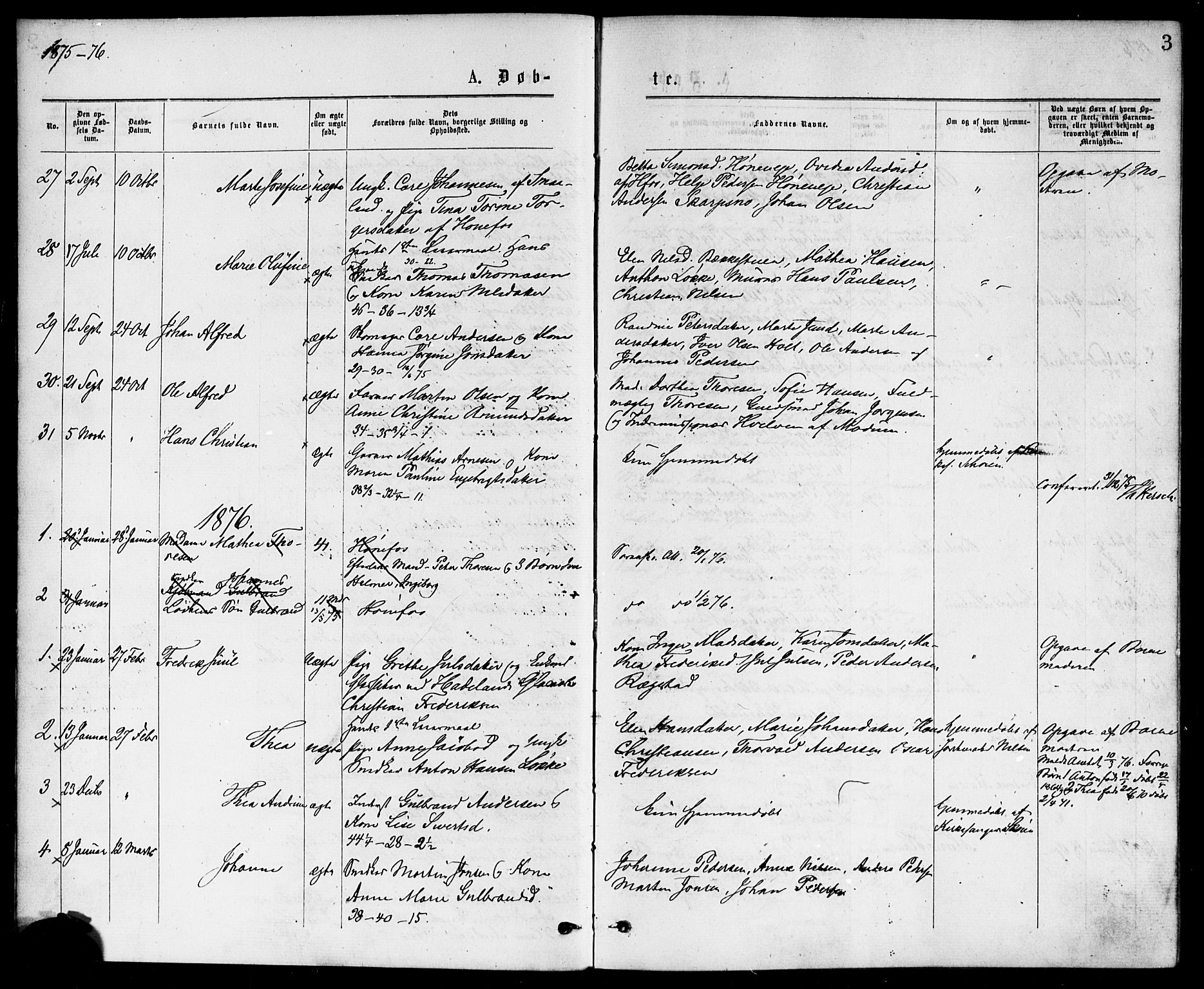 Hønefoss kirkebøker, AV/SAKO-A-609/F/Fa/L0001: Parish register (official) no. 1, 1875-1887, p. 3