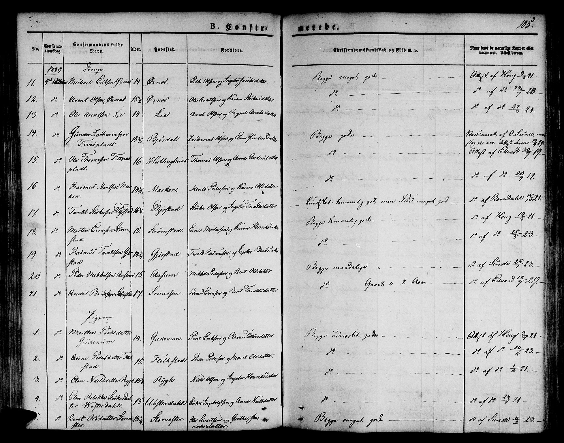 Ministerialprotokoller, klokkerbøker og fødselsregistre - Nord-Trøndelag, SAT/A-1458/746/L0445: Parish register (official) no. 746A04, 1826-1846, p. 105