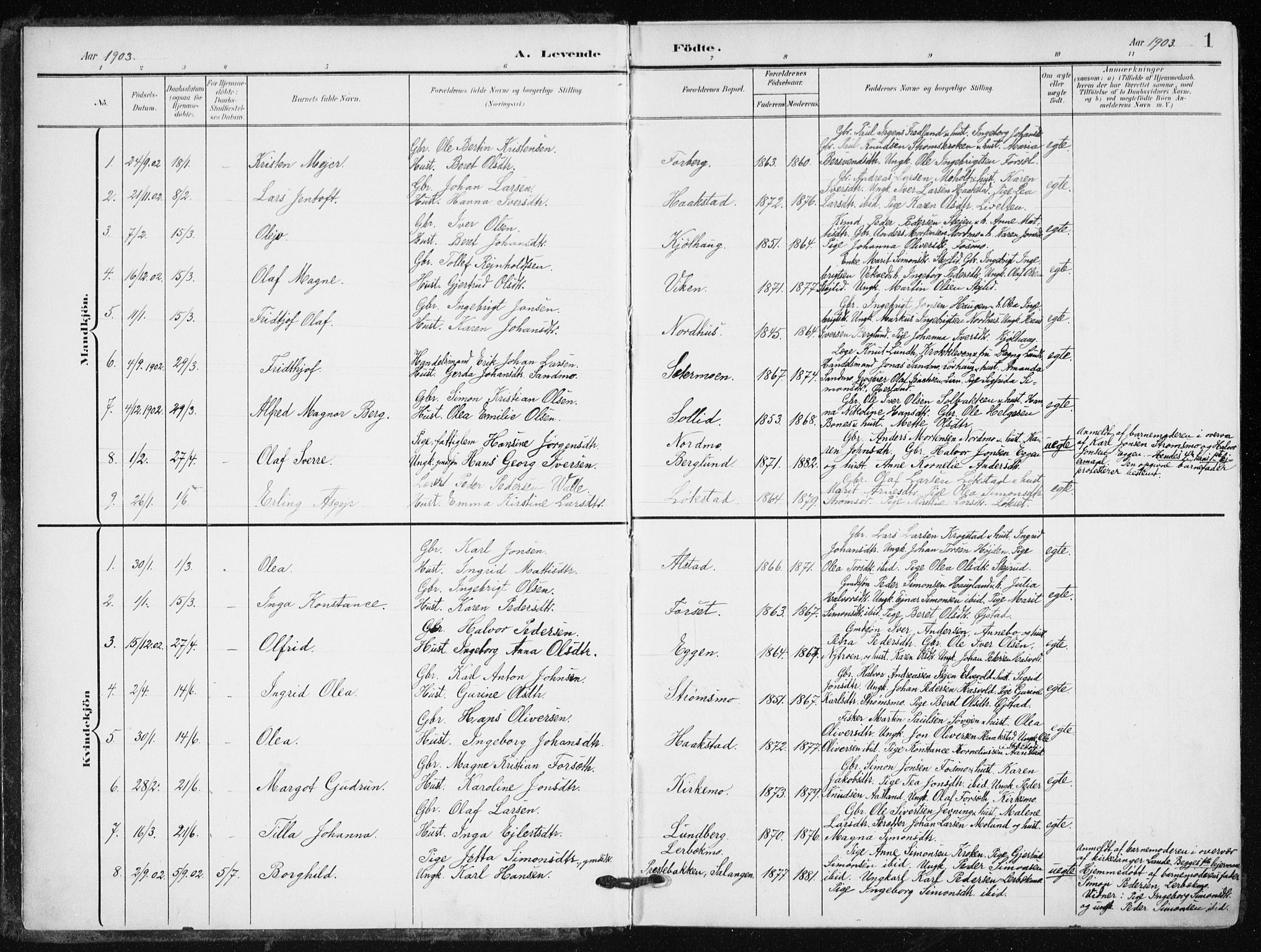 Målselv sokneprestembete, SATØ/S-1311/G/Ga/Gaa/L0013kirke: Parish register (official) no. 13, 1903-1919, p. 1