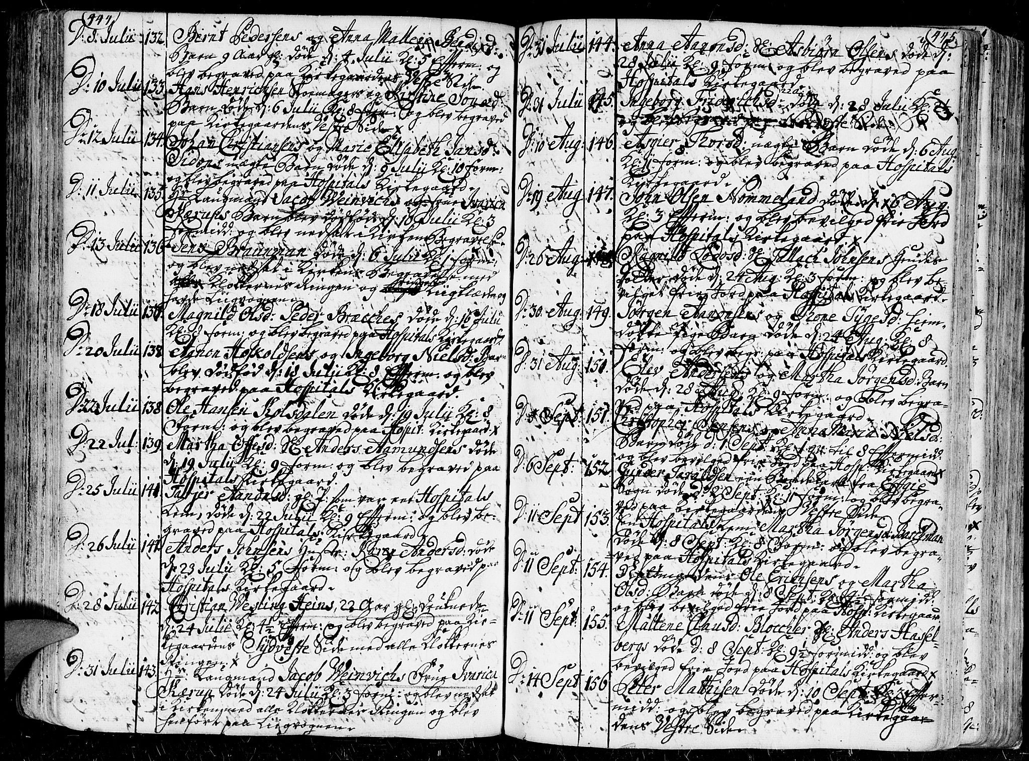 Kristiansand domprosti, SAK/1112-0006/F/Fa/L0001: Parish register (official) no. A 1, 1734-1793, p. 444-445