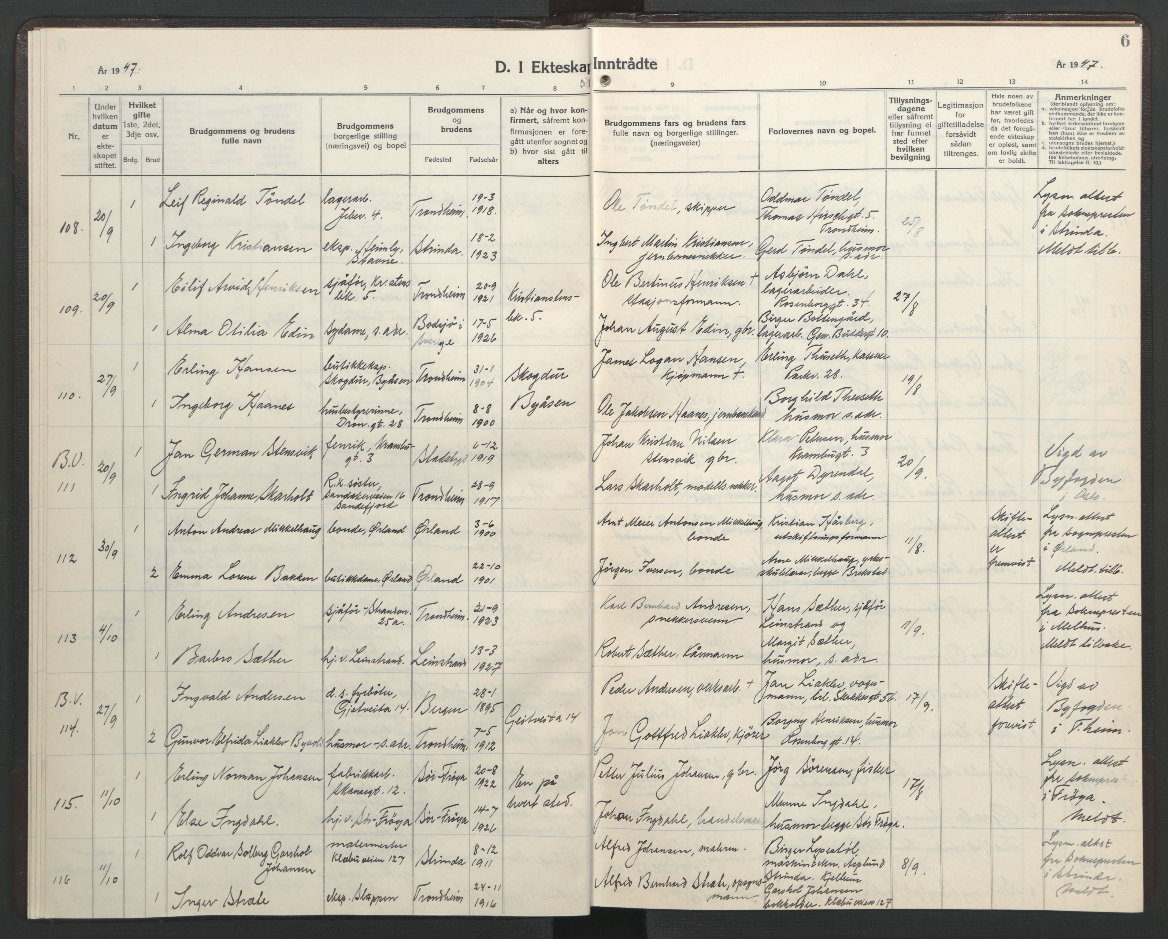 Ministerialprotokoller, klokkerbøker og fødselsregistre - Sør-Trøndelag, AV/SAT-A-1456/602/L0155: Parish register (copy) no. 602C23, 1947-1950, p. 6