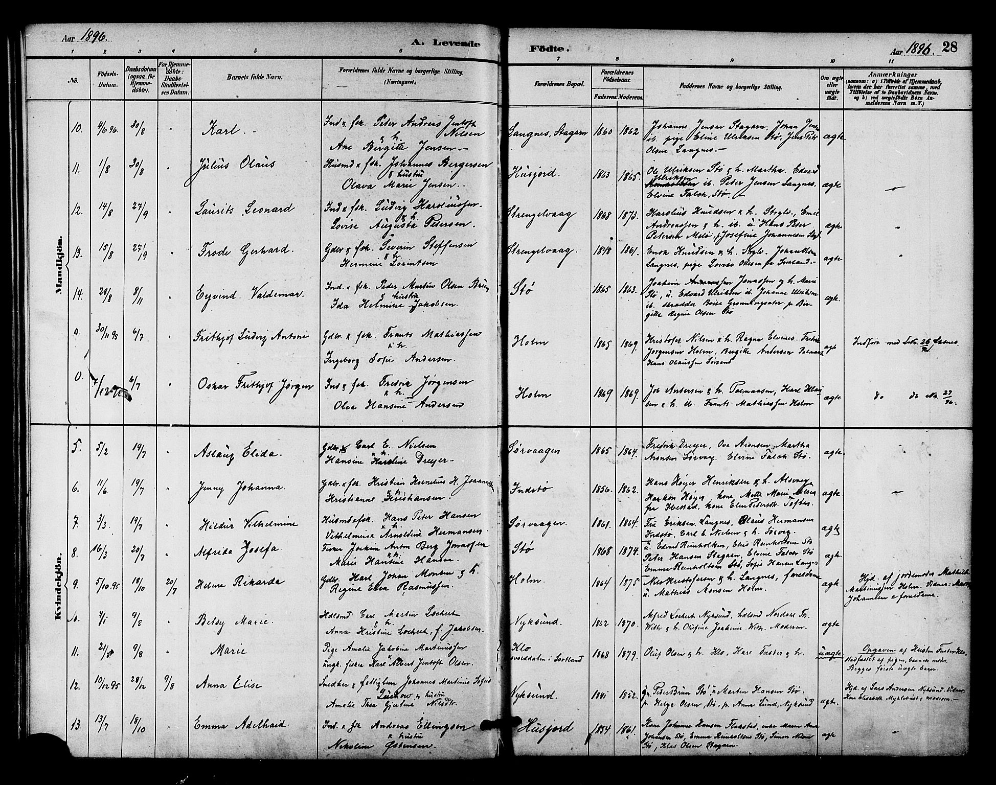 Ministerialprotokoller, klokkerbøker og fødselsregistre - Nordland, AV/SAT-A-1459/894/L1355: Parish register (official) no. 894A01, 1885-1896, p. 28