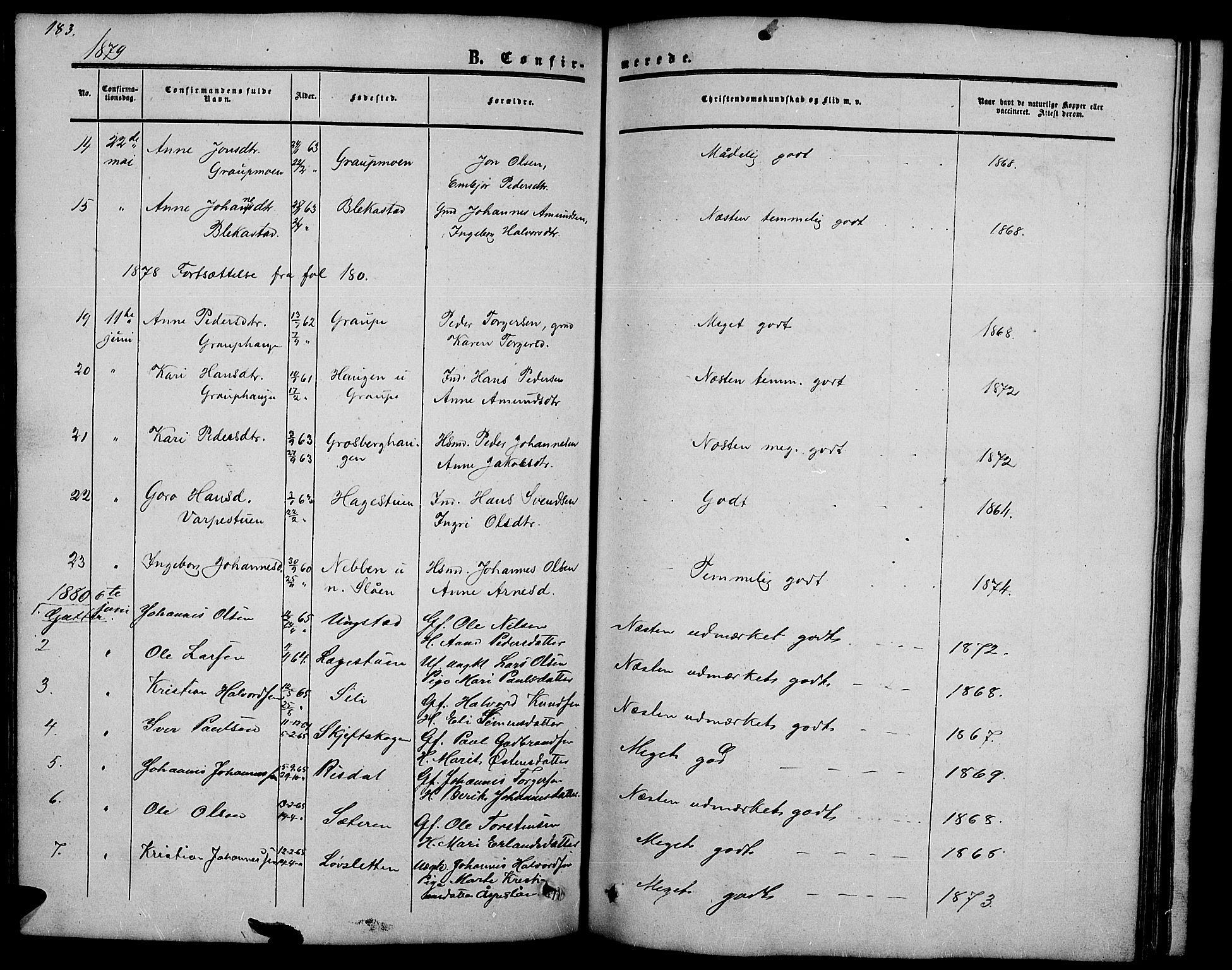 Nord-Fron prestekontor, SAH/PREST-080/H/Ha/Hab/L0002: Parish register (copy) no. 2, 1851-1883, p. 183