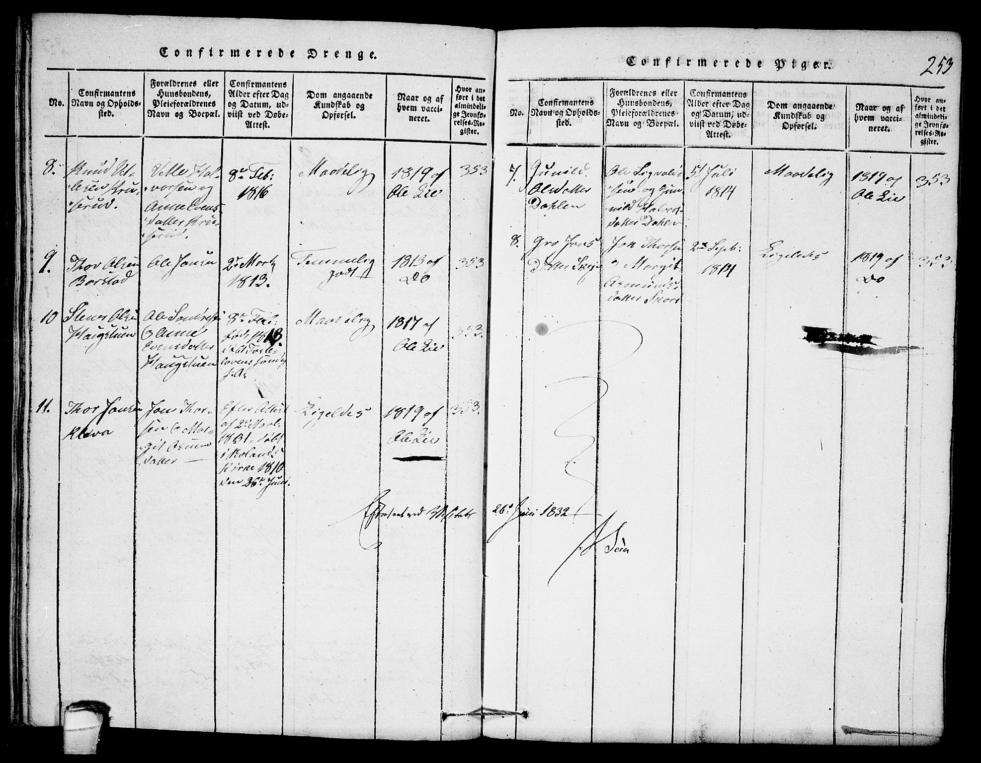 Seljord kirkebøker, SAKO/A-20/F/Fb/L0001: Parish register (official) no. II 1, 1815-1831, p. 253