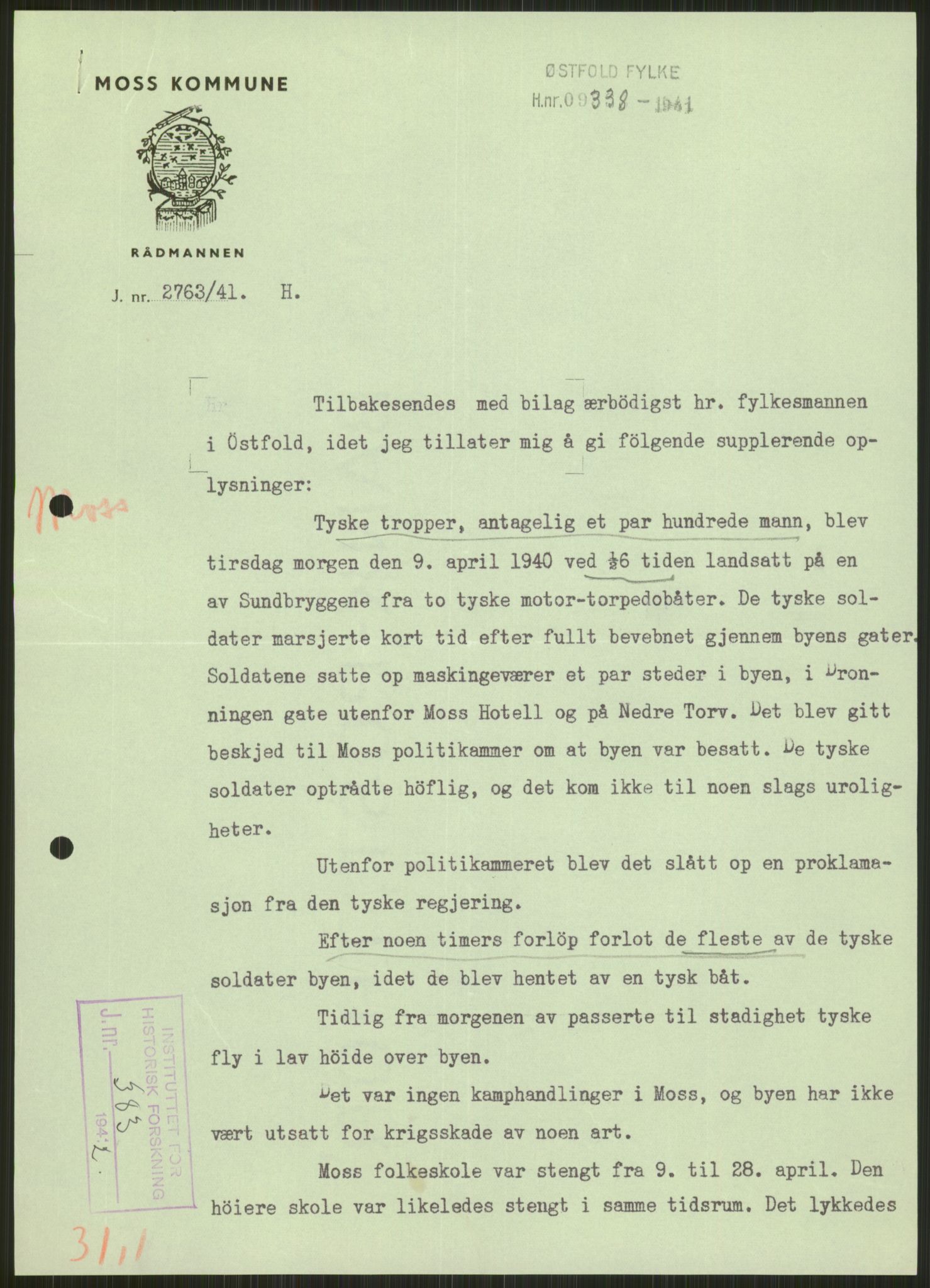 Forsvaret, Forsvarets krigshistoriske avdeling, AV/RA-RAFA-2017/Y/Ya/L0013: II-C-11-31 - Fylkesmenn.  Rapporter om krigsbegivenhetene 1940., 1940, p. 99